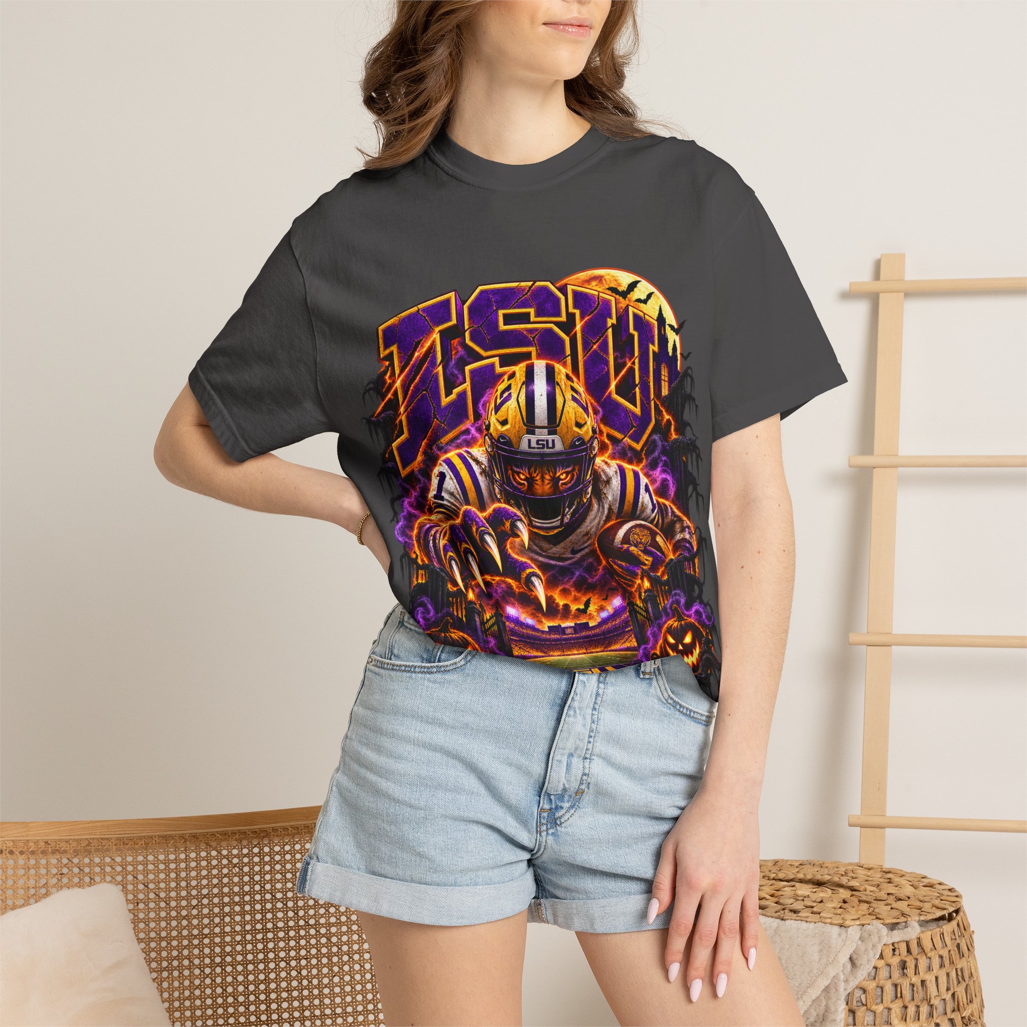 LSU Halloween Football T-Shirt — Spooky Tiger Tigers Spirit Tee - Image 47