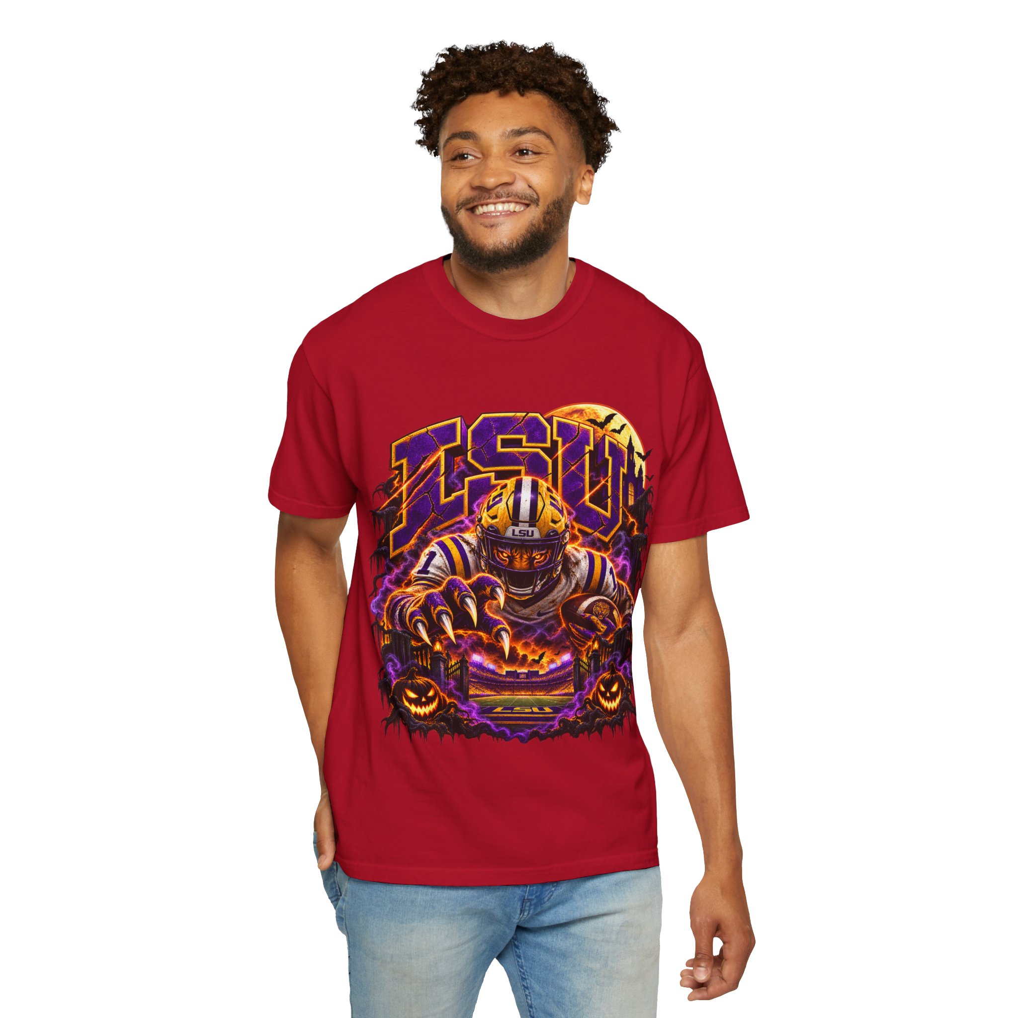 LSU Halloween Football T-Shirt — Spooky Tiger Tigers Spirit Tee - Image 63