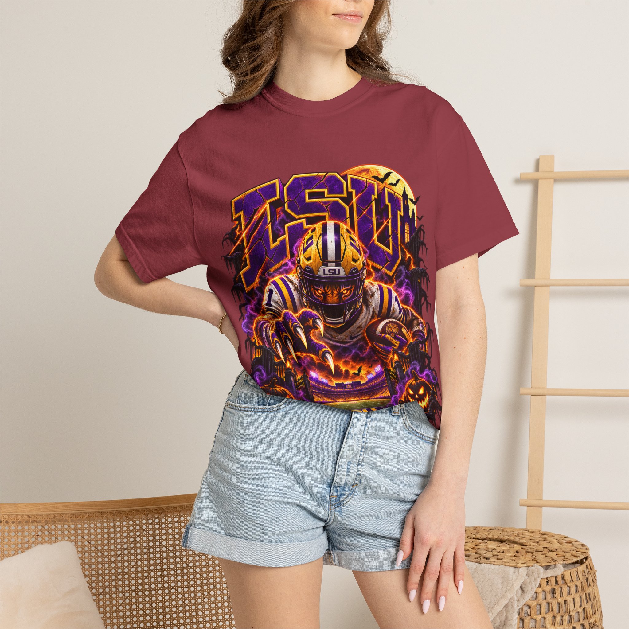 LSU Halloween Football T-Shirt — Spooky Tiger Tigers Spirit Tee - Image 54