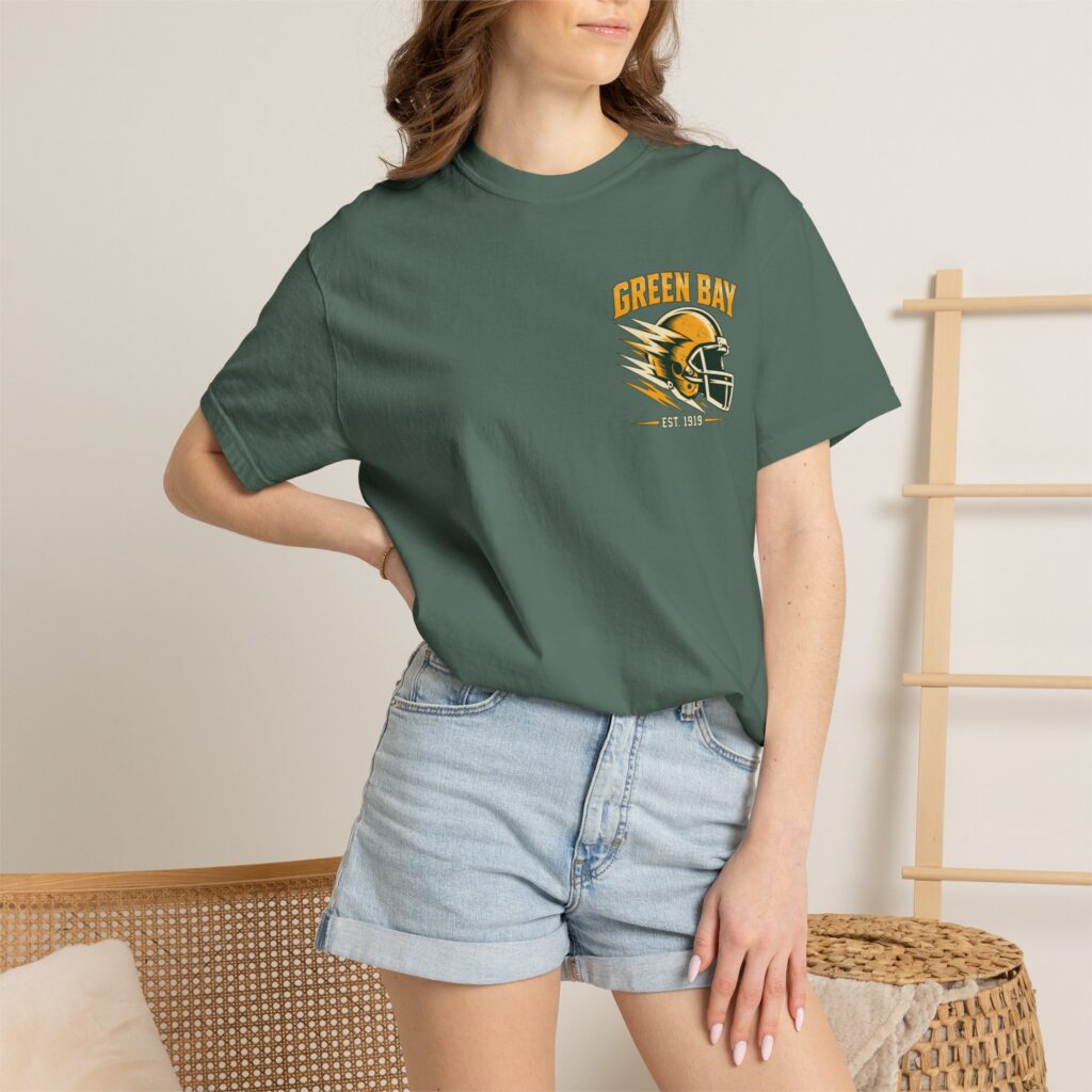 Woman wearing the Green Bay Packers “Frozen Tundra” tee