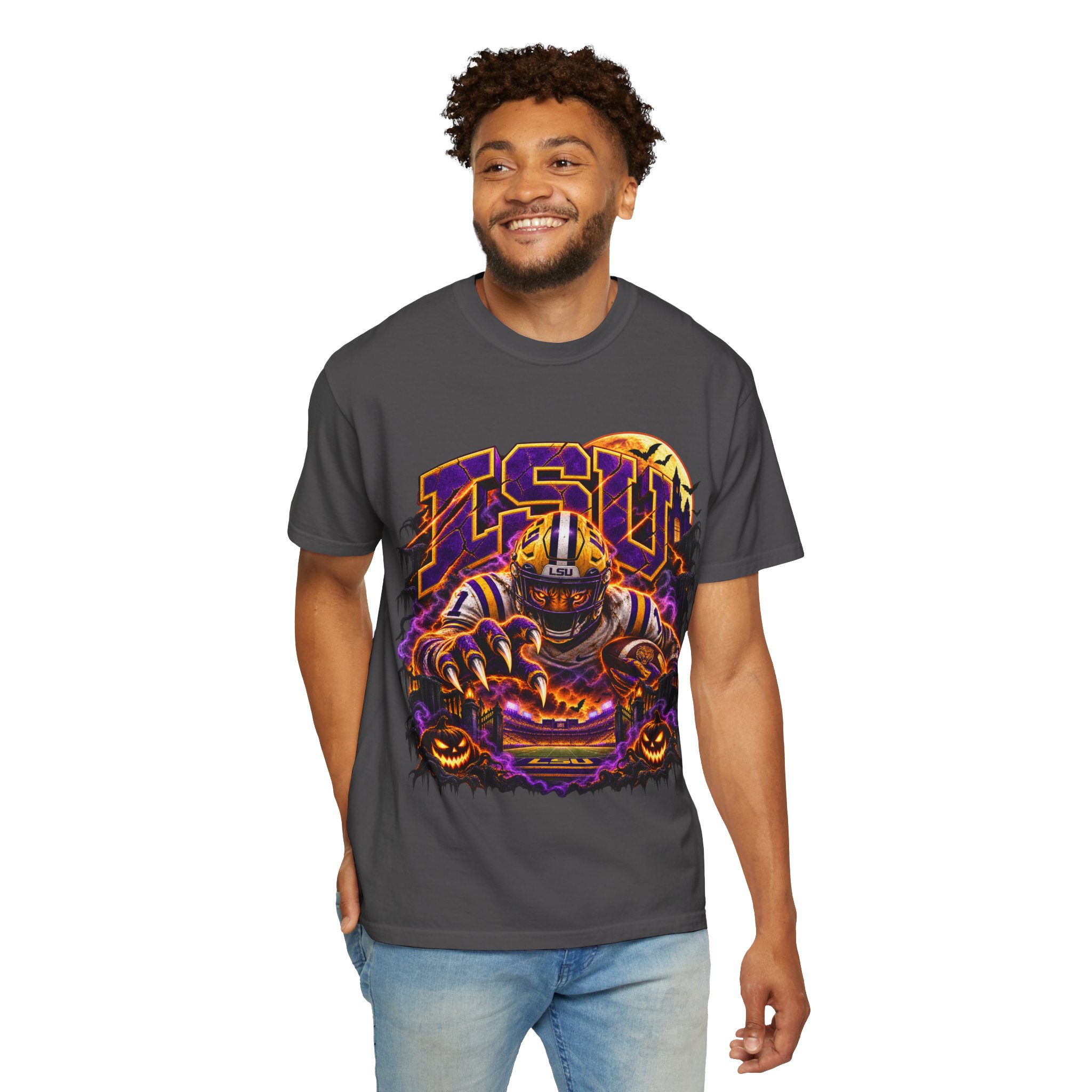 LSU Halloween Football T-Shirt — Spooky Tiger Tigers Spirit Tee - Image 49