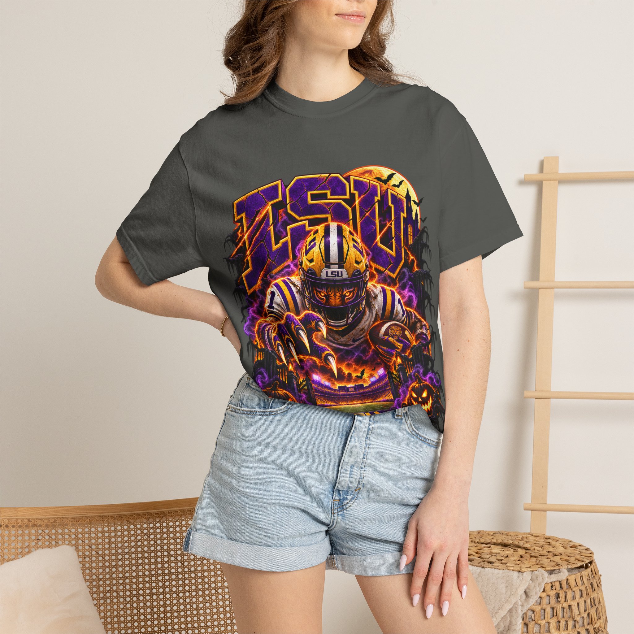 LSU Halloween Football T-Shirt — Spooky Tiger Tigers Spirit Tee - Image 33