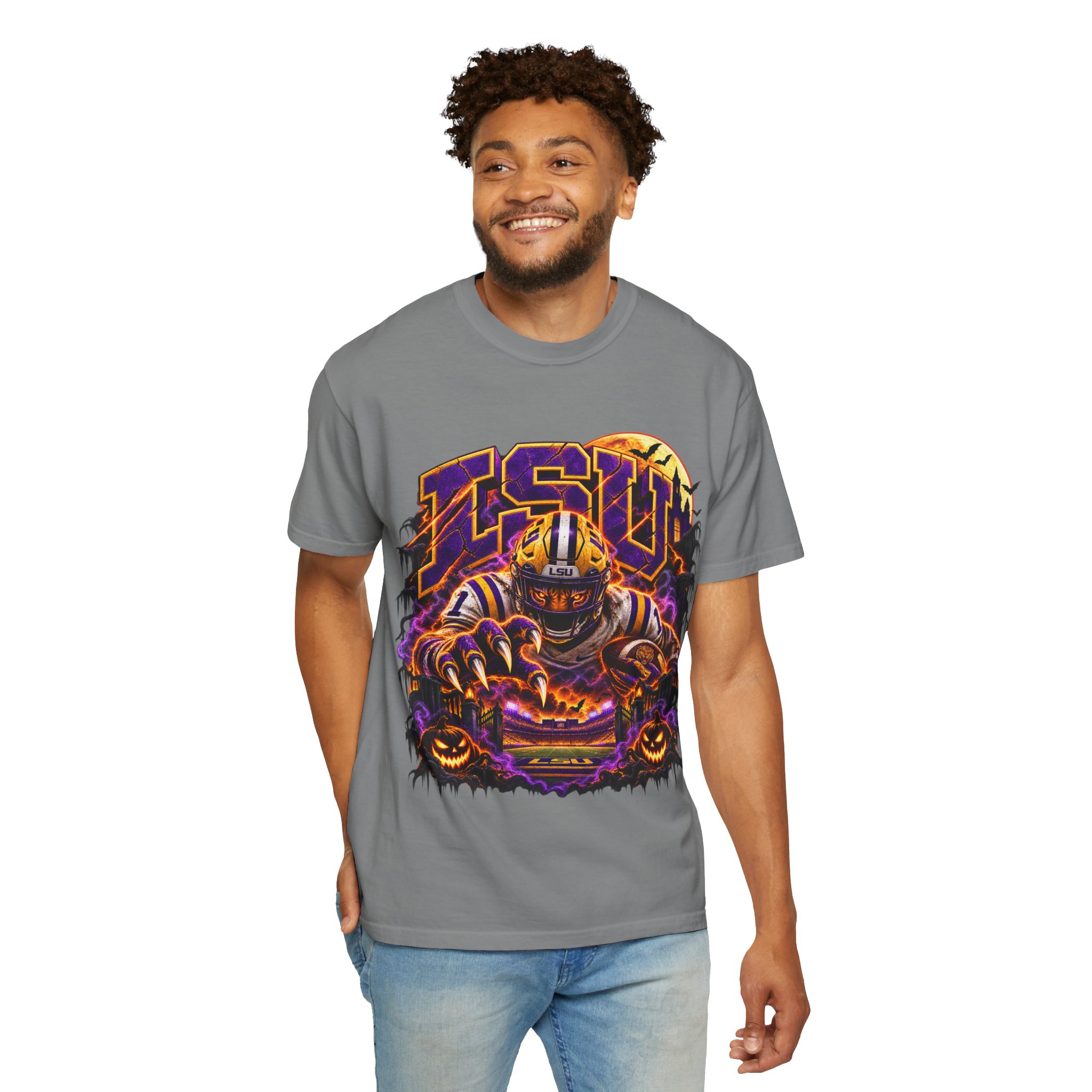 LSU Halloween Football T-Shirt — Spooky Tiger Tigers Spirit Tee - Image 42