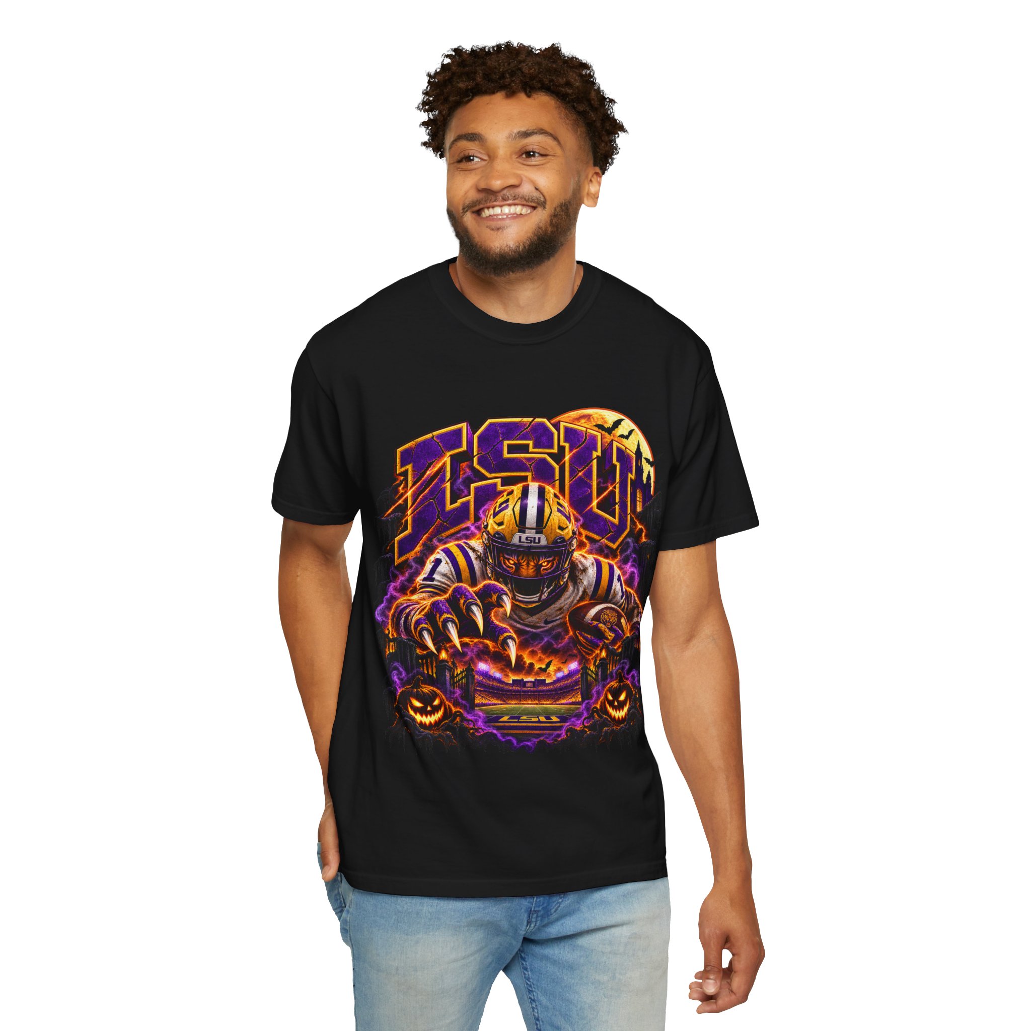 LSU Halloween Football T-Shirt — Spooky Tiger Tigers Spirit Tee - Image 7