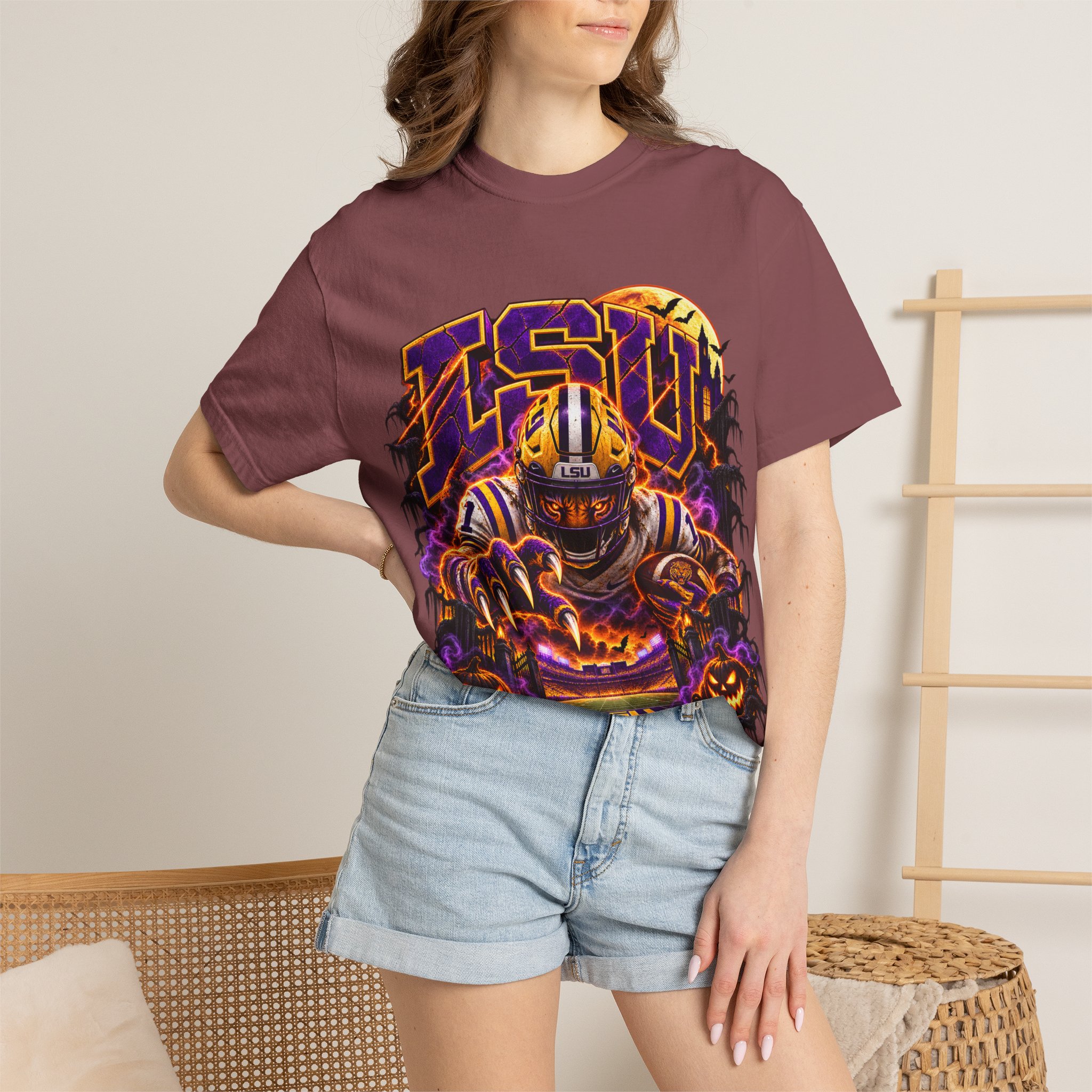 LSU Halloween Football T-Shirt — Spooky Tiger Tigers Spirit Tee - Image 19