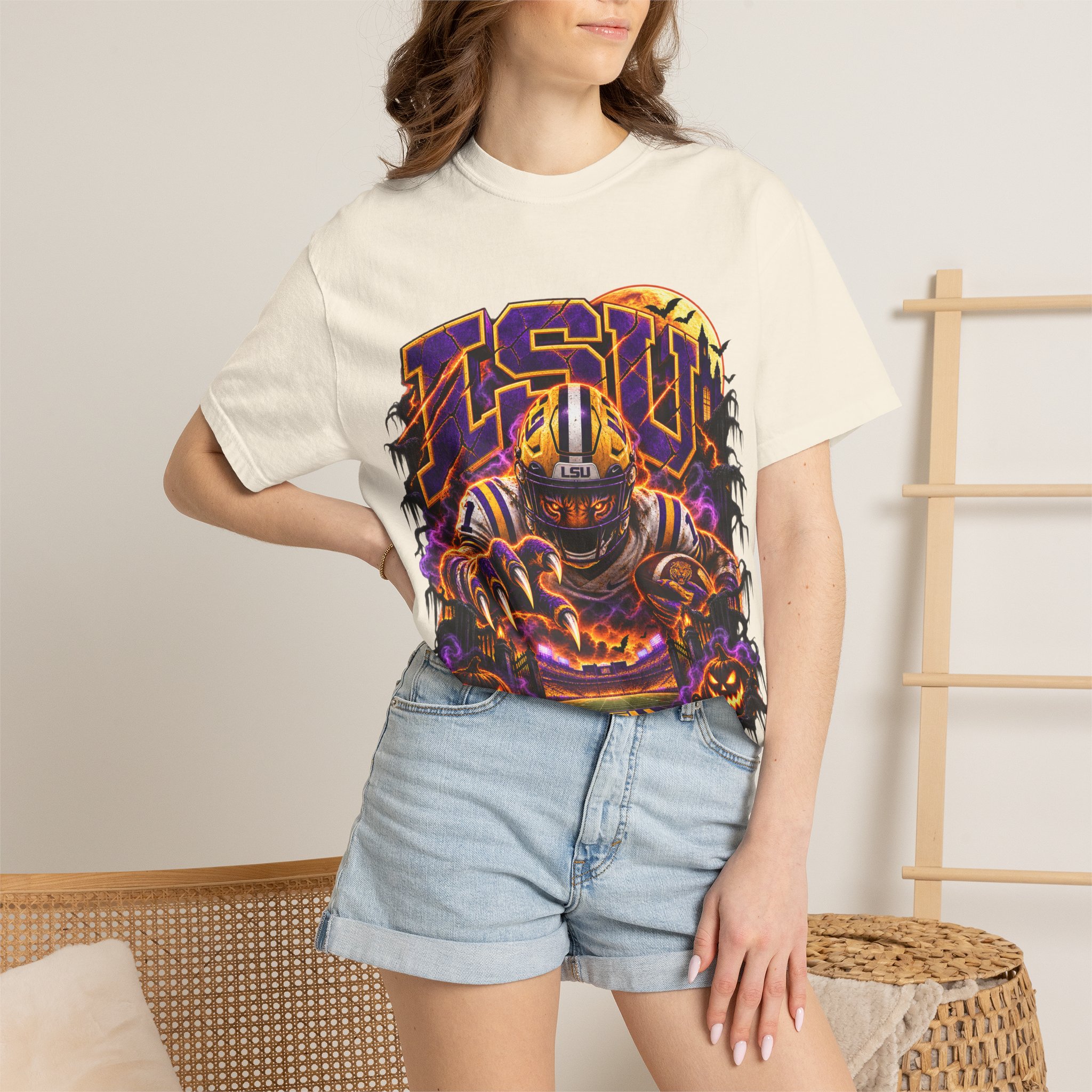 LSU Halloween Football T-Shirt — Spooky Tiger Tigers Spirit Tee - Image 26