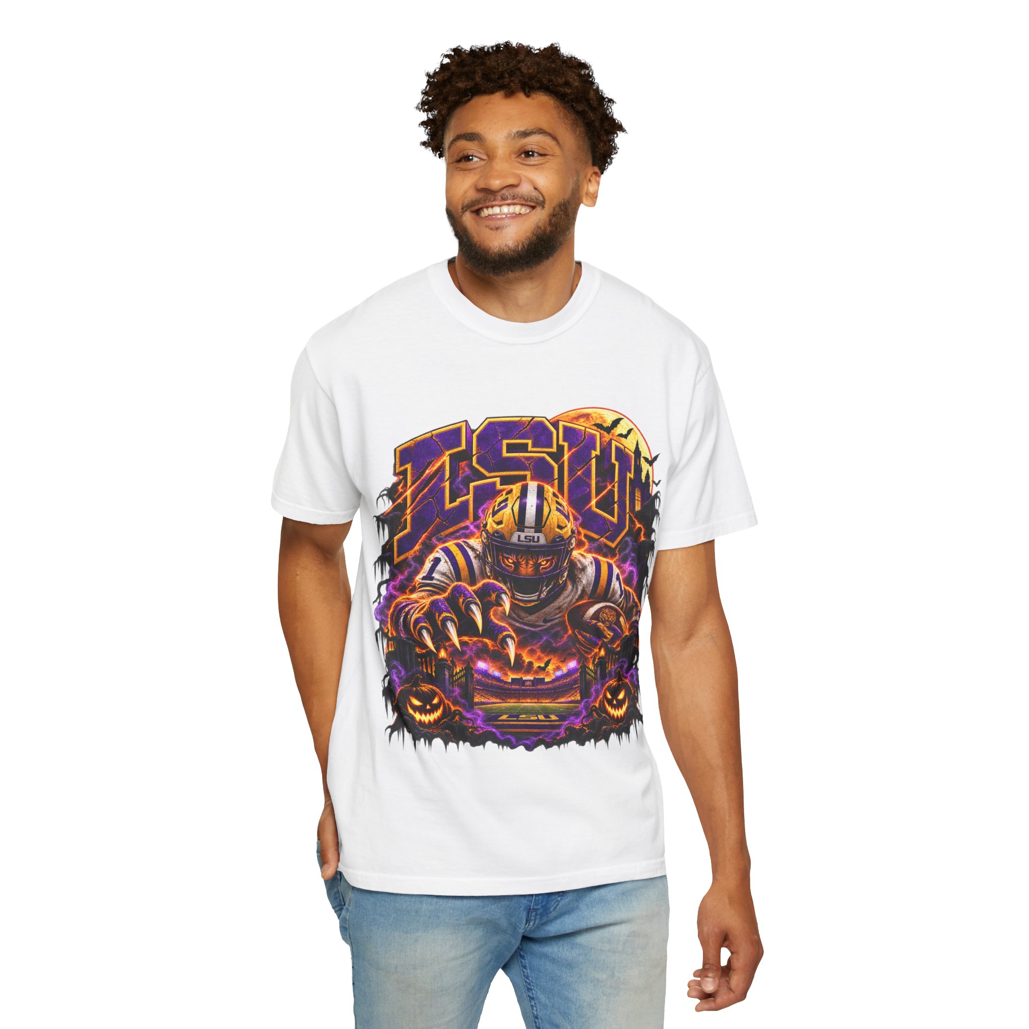 LSU Halloween Football T-Shirt — Spooky Tiger Tigers Spirit Tee - Image 14