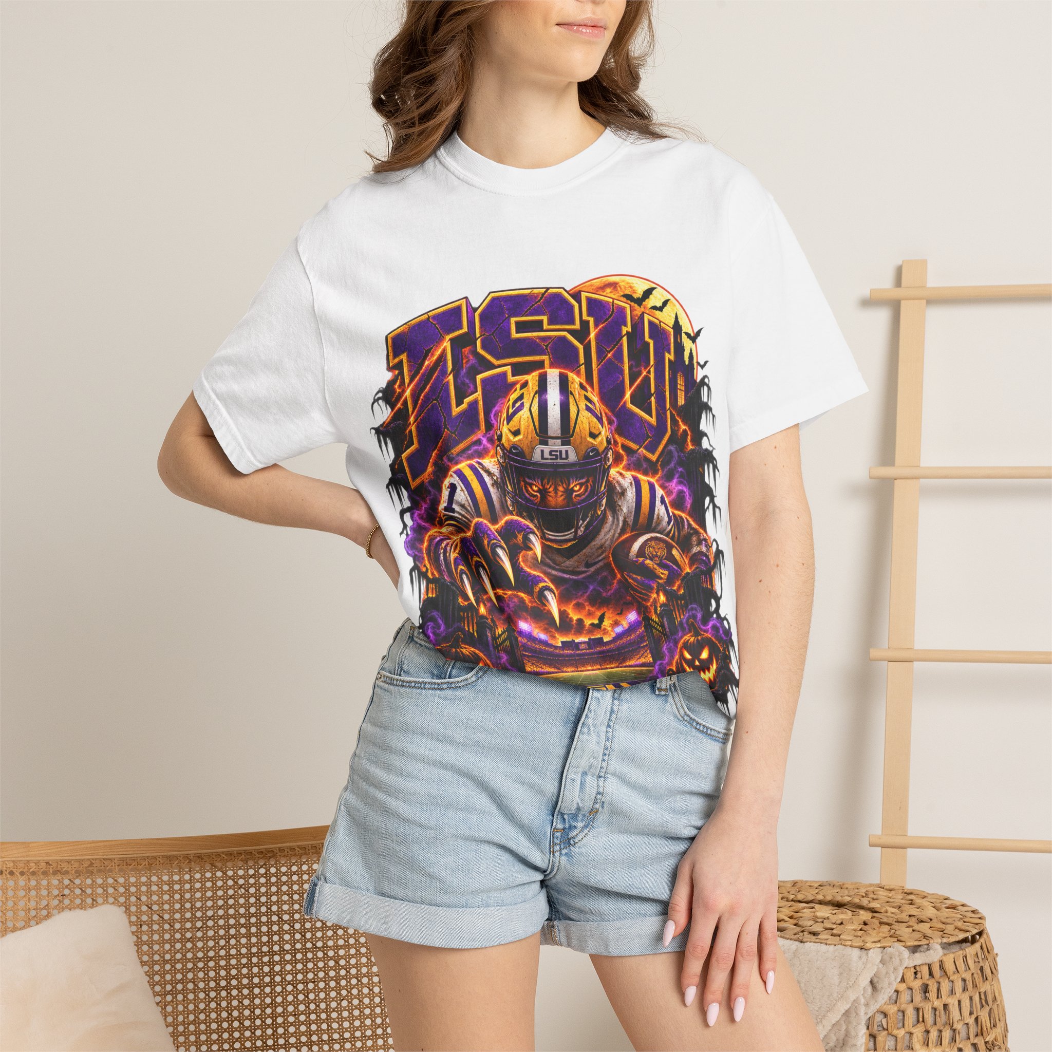 LSU Halloween Football T-Shirt — Spooky Tiger Tigers Spirit Tee - Image 12