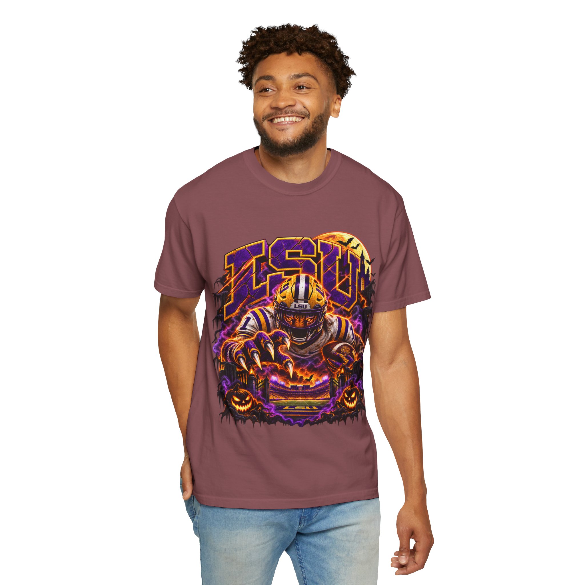 LSU Halloween Football T-Shirt — Spooky Tiger Tigers Spirit Tee - Image 21