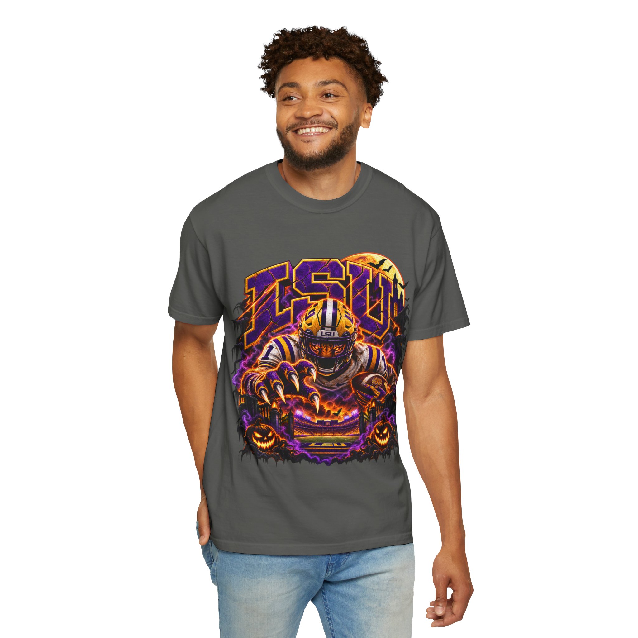 LSU Halloween Football T-Shirt — Spooky Tiger Tigers Spirit Tee - Image 35