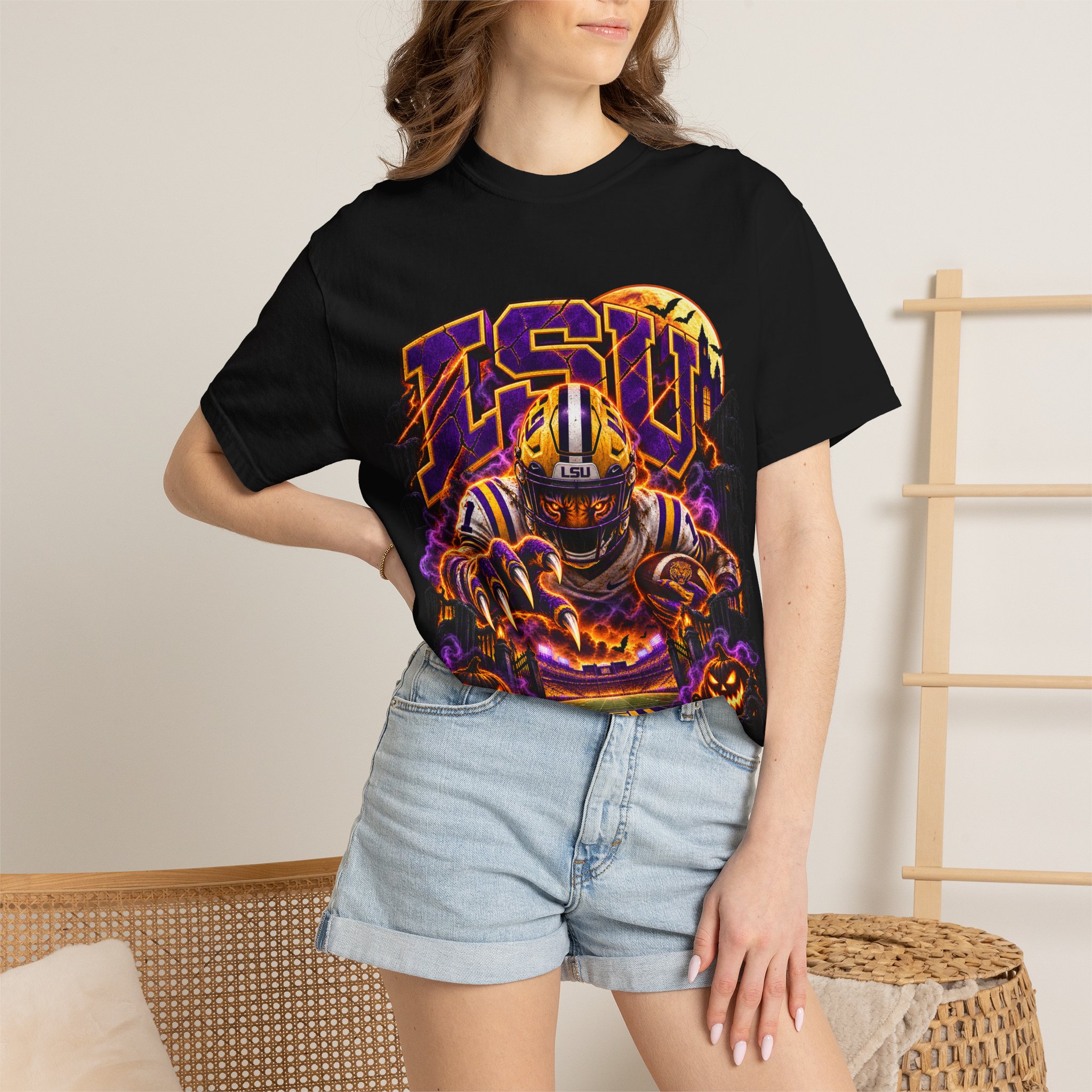 LSU Halloween Football T-Shirt — Spooky Tiger Tigers Spirit Tee - Image 5