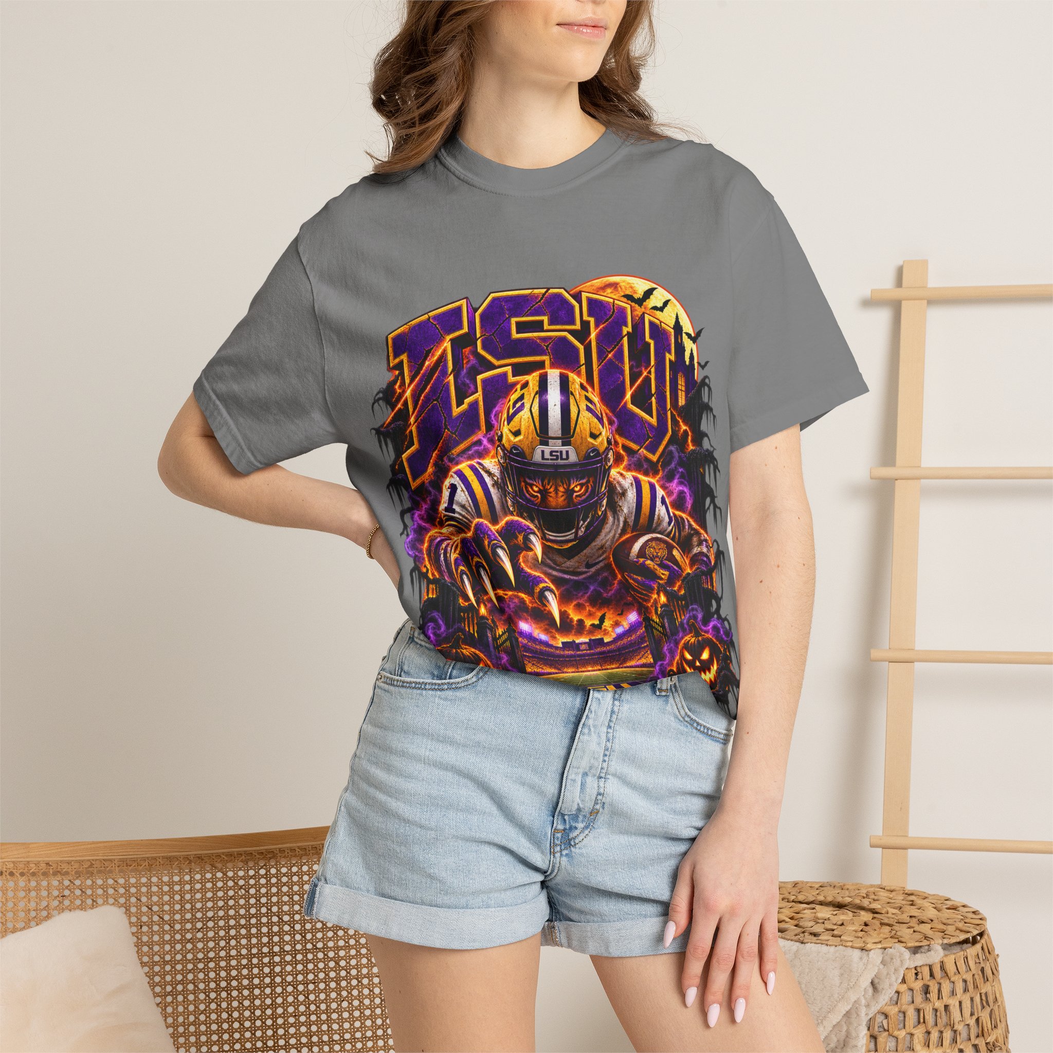 LSU Halloween Football T-Shirt — Spooky Tiger Tigers Spirit Tee - Image 40