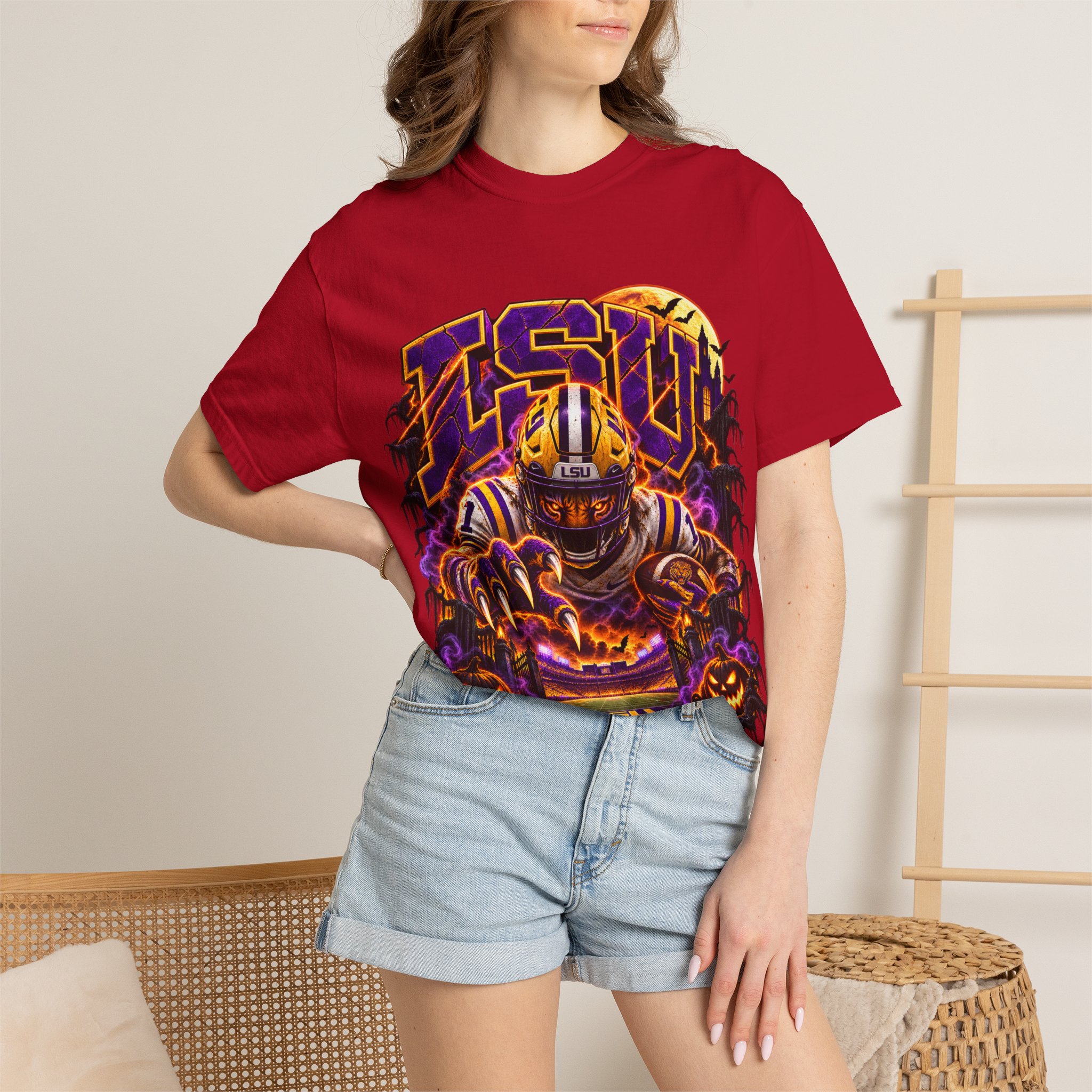 LSU Halloween Football T-Shirt — Spooky Tiger Tigers Spirit Tee - Image 61