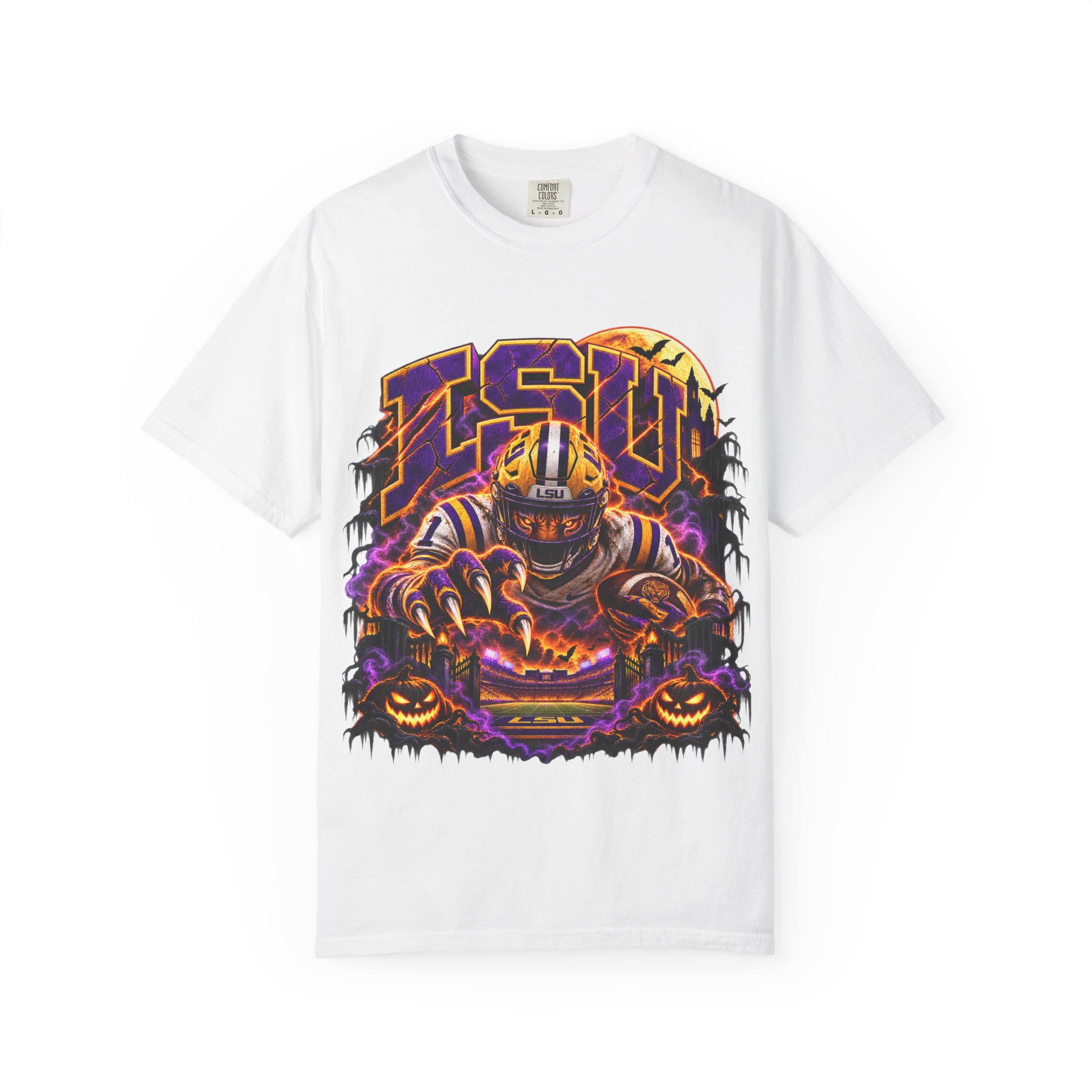 LSU Halloween Football T-Shirt — Spooky Tiger Tigers Spirit Tee - Image 8