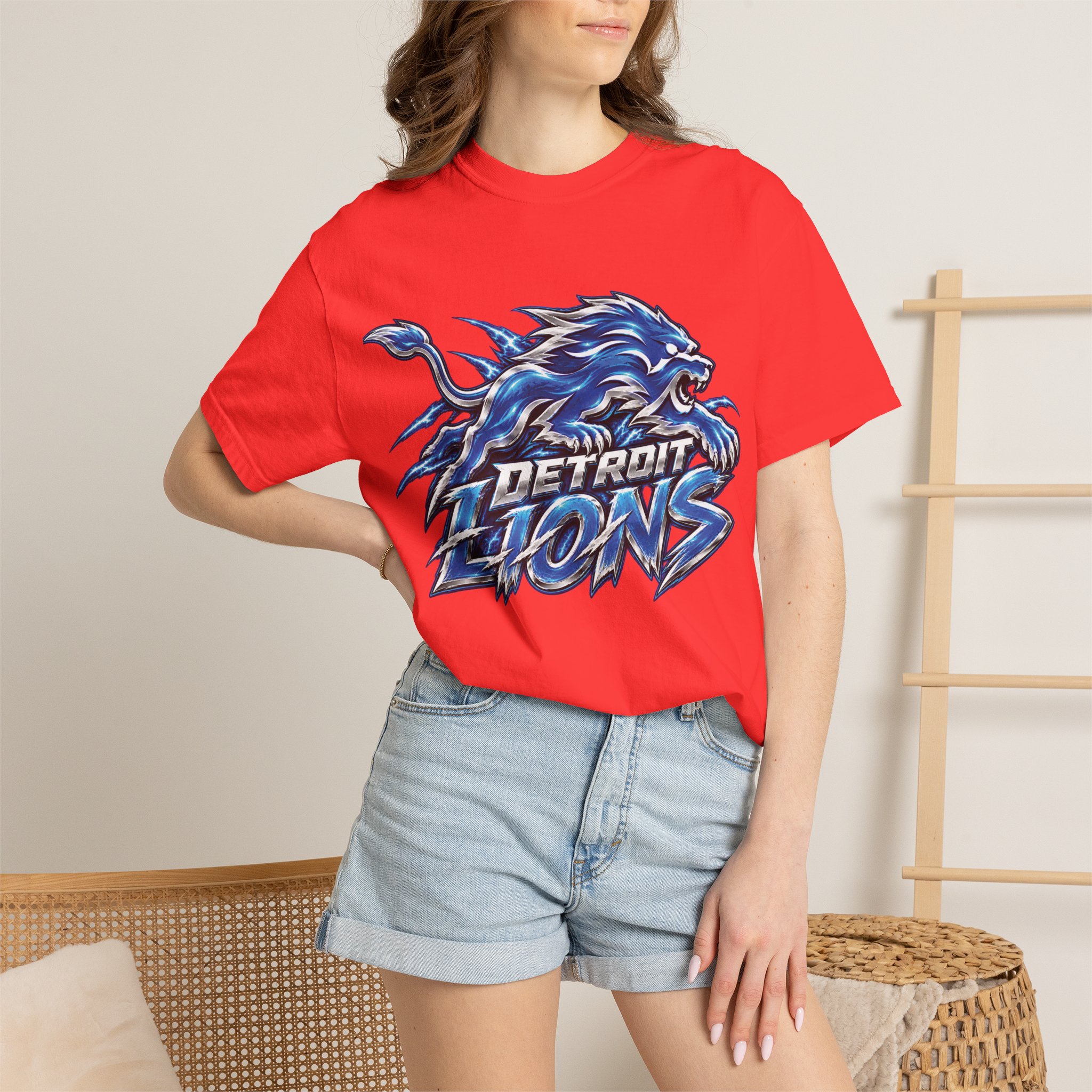 Detroit Lions Graphic T-Shirt — Fierce Blue Lion Logo Tee - Image 19