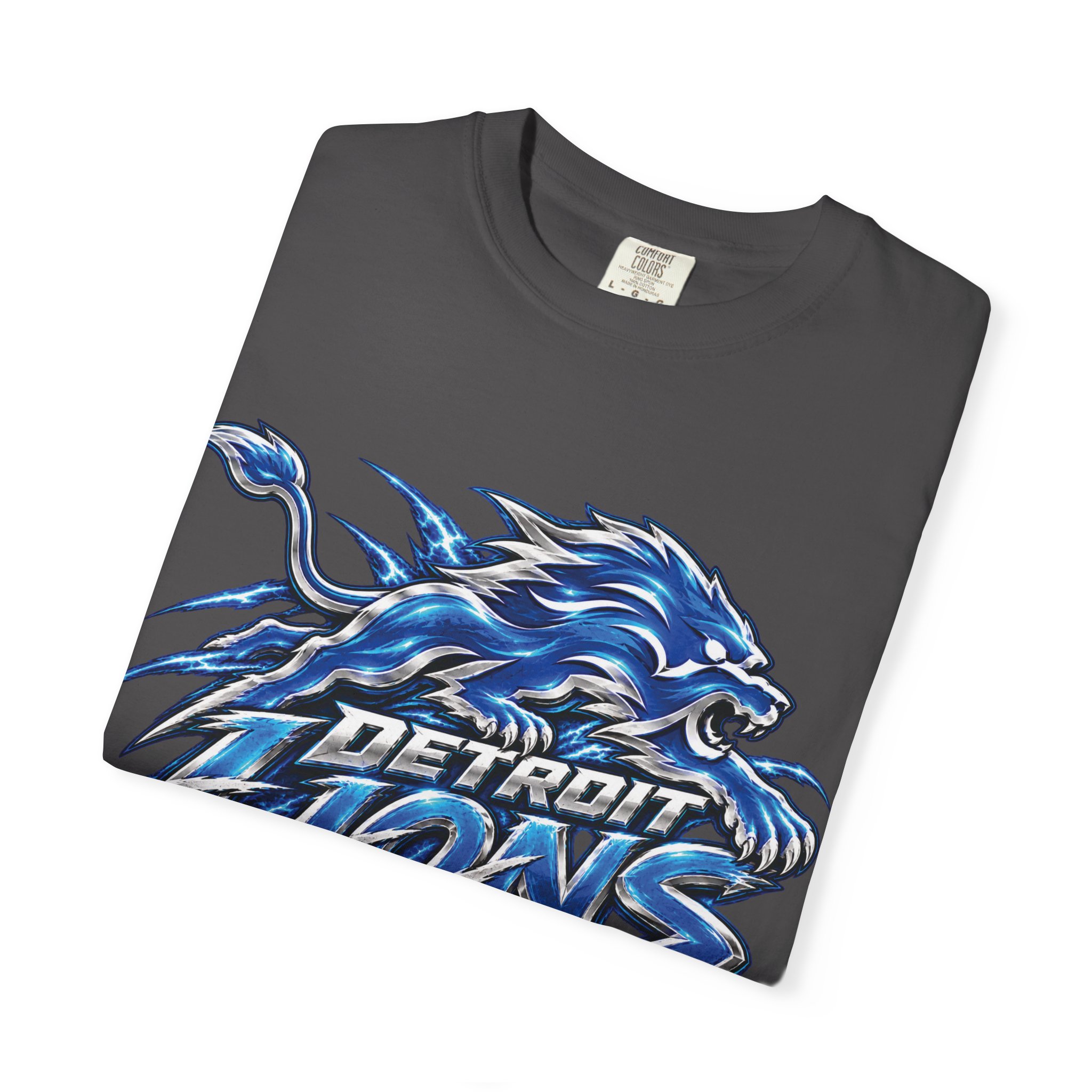 Detroit Lions Graphic T-Shirt — Fierce Blue Lion Logo Tee - Image 45