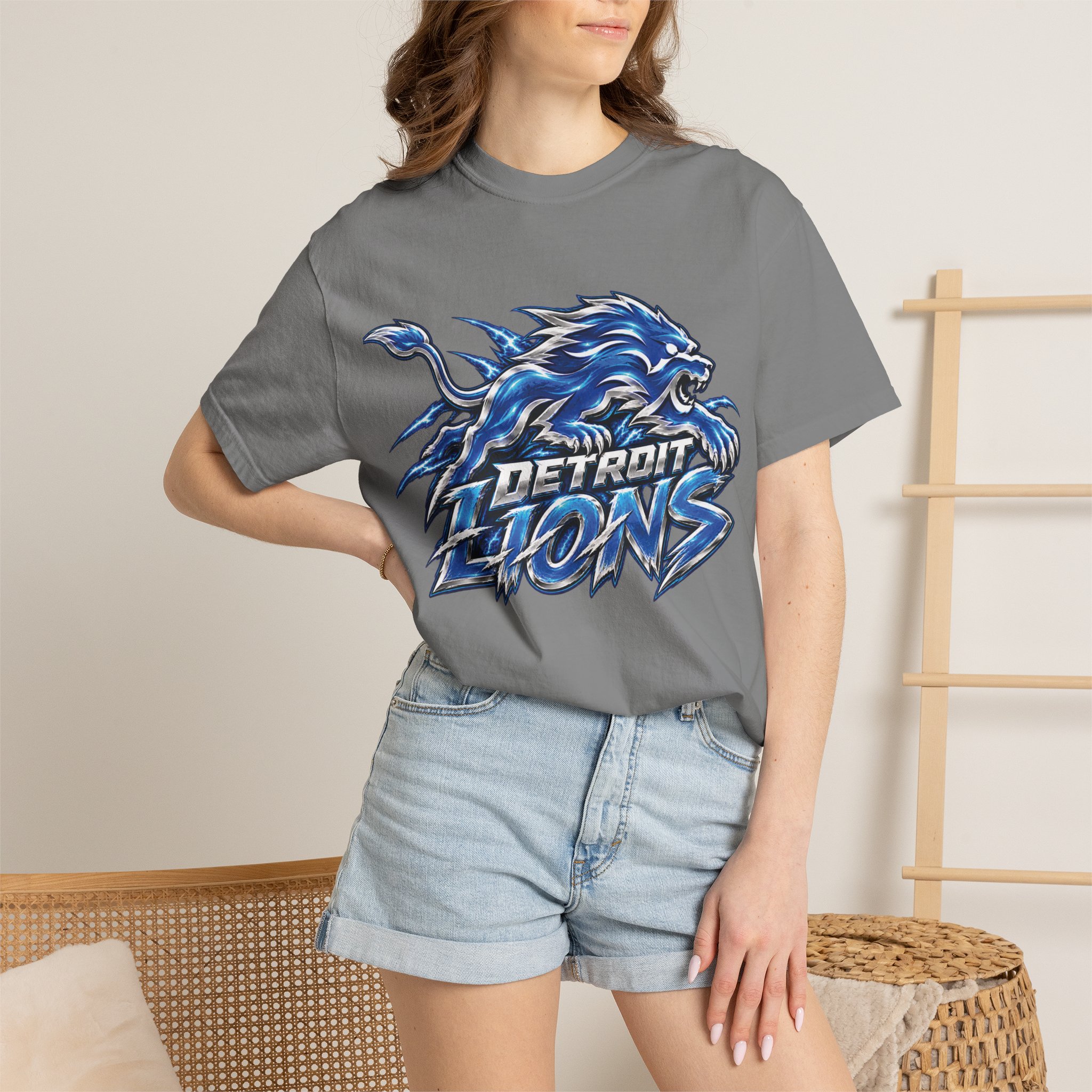 Detroit Lions Graphic T-Shirt — Fierce Blue Lion Logo Tee - Image 33