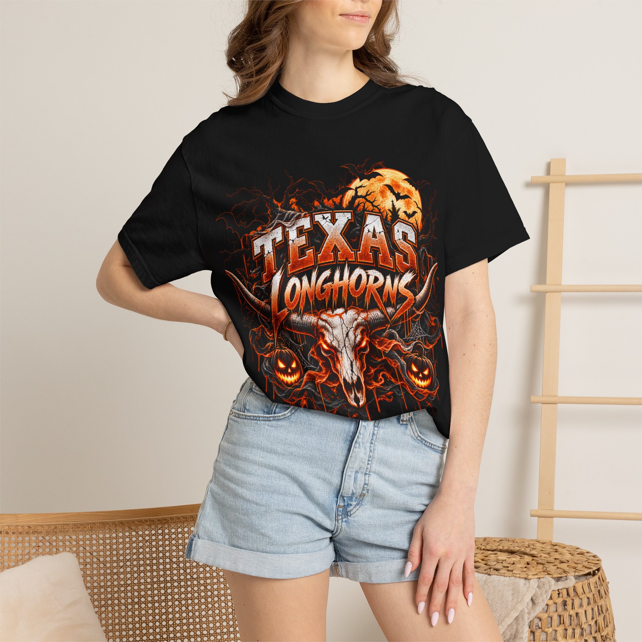 Texas Longhorns Halloween T-Shirt — Skull & Pumpkins Graphic Tee - Image 5