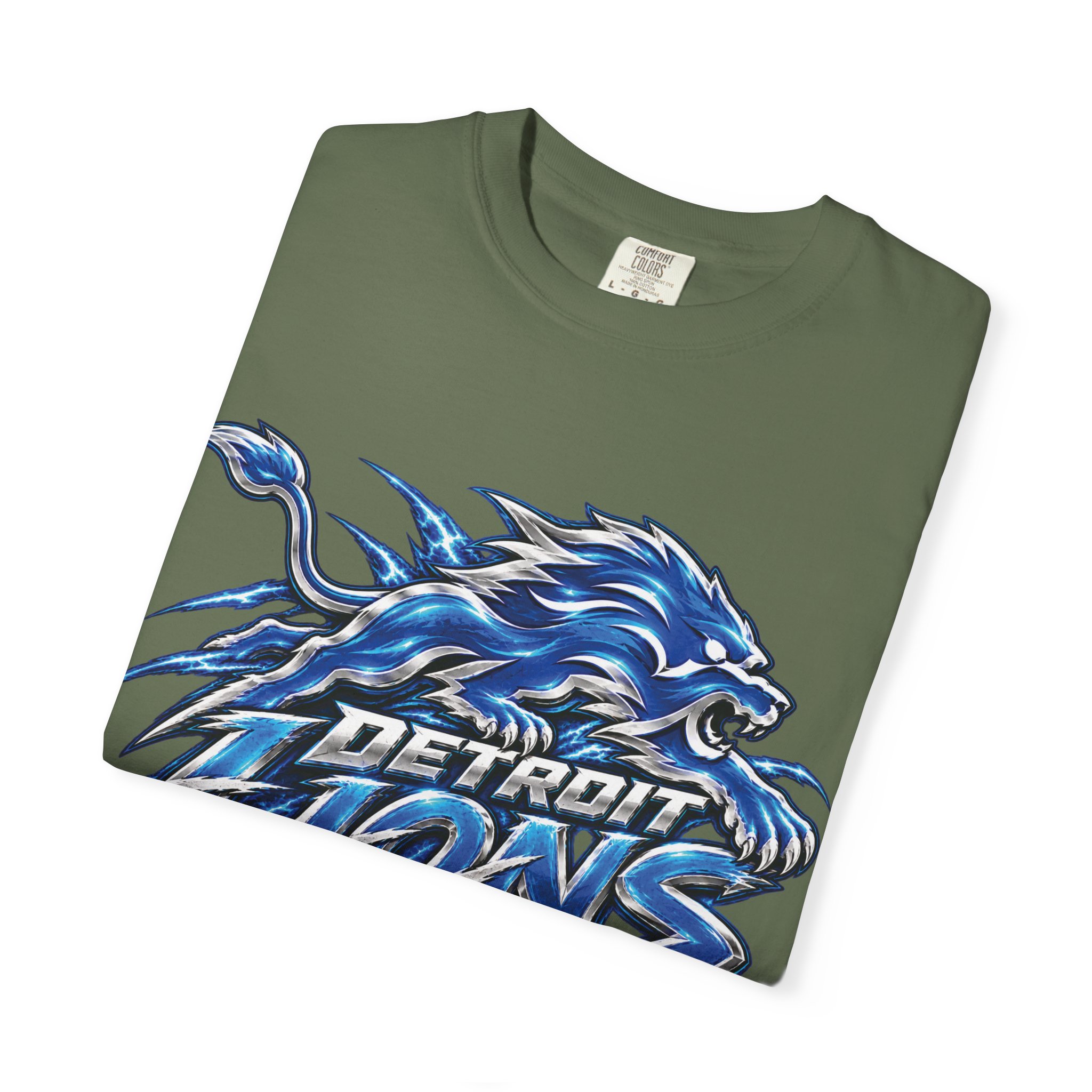 Detroit Lions Graphic T-Shirt — Fierce Blue Lion Logo Tee - Image 38