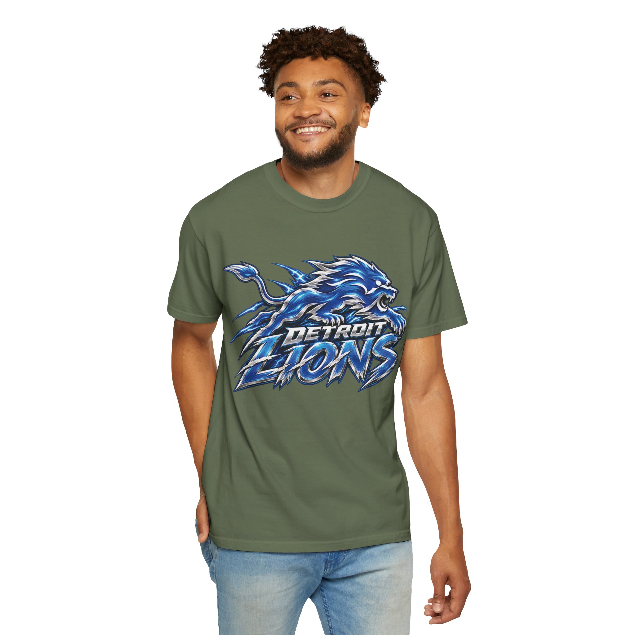 Detroit Lions Graphic T-Shirt — Fierce Blue Lion Logo Tee - Image 42