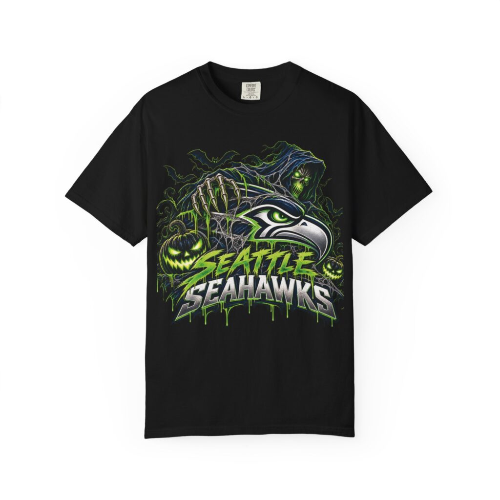 Seattle Seahawks Graphic T-Shirt — Spooky Neon Team Logo Tee