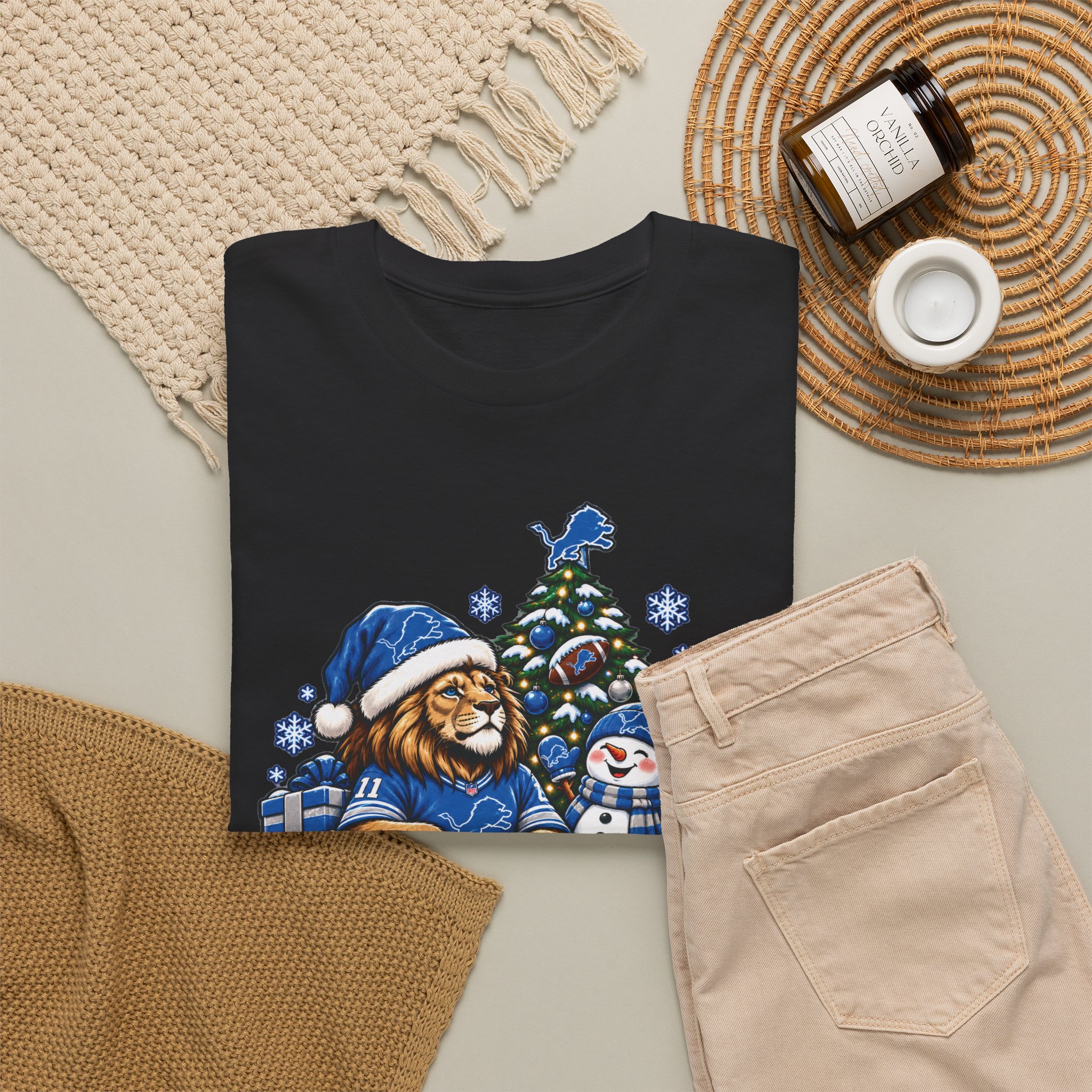 Detroit Lions Christmas Snowman T-Shirt - Image 4