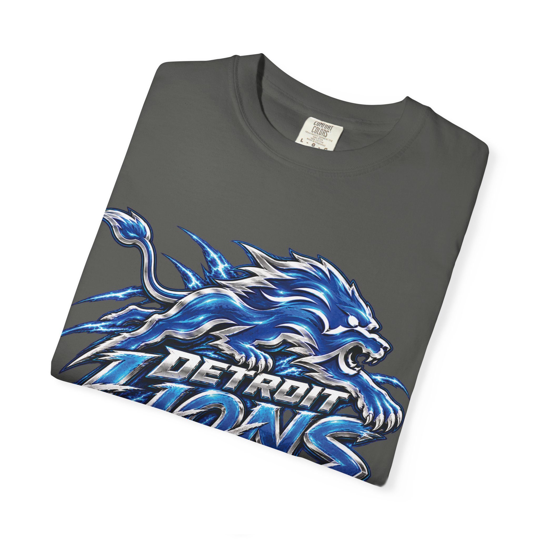 Detroit Lions Graphic T-Shirt — Fierce Blue Lion Logo Tee - Image 24