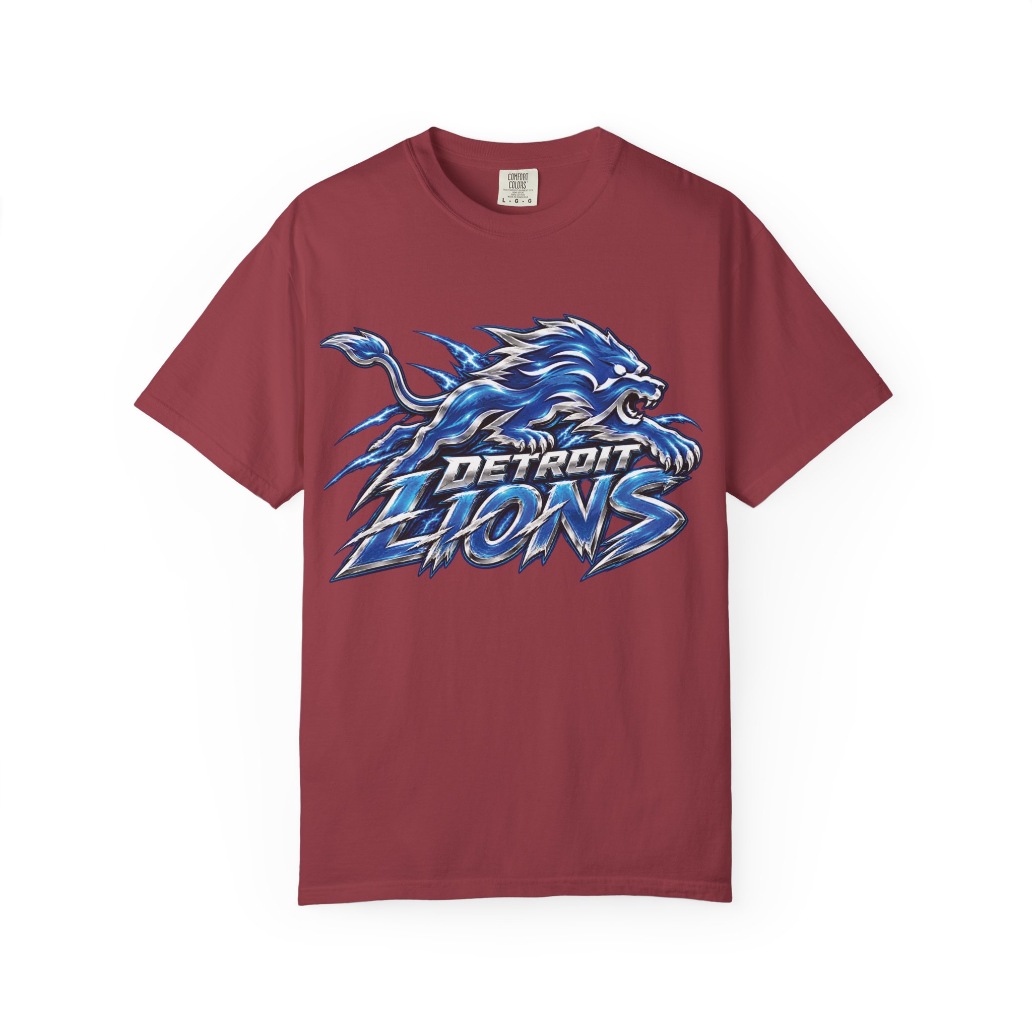 Detroit Lions Graphic T-Shirt — Fierce Blue Lion Logo Tee - Image 50