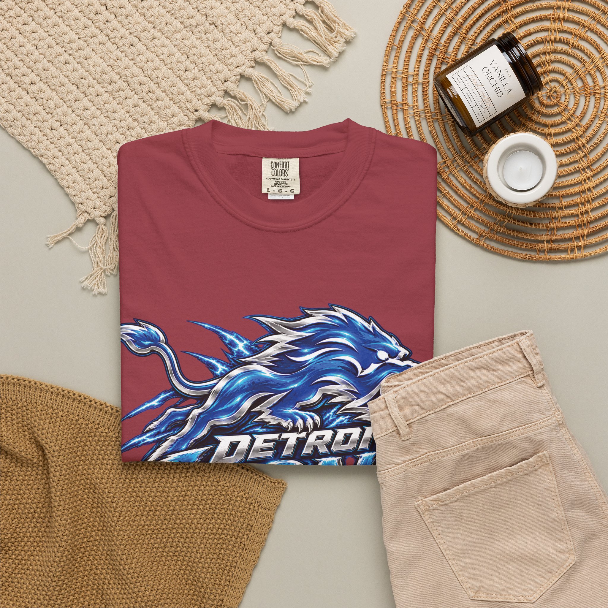 Detroit Lions Graphic T-Shirt — Fierce Blue Lion Logo Tee - Image 53