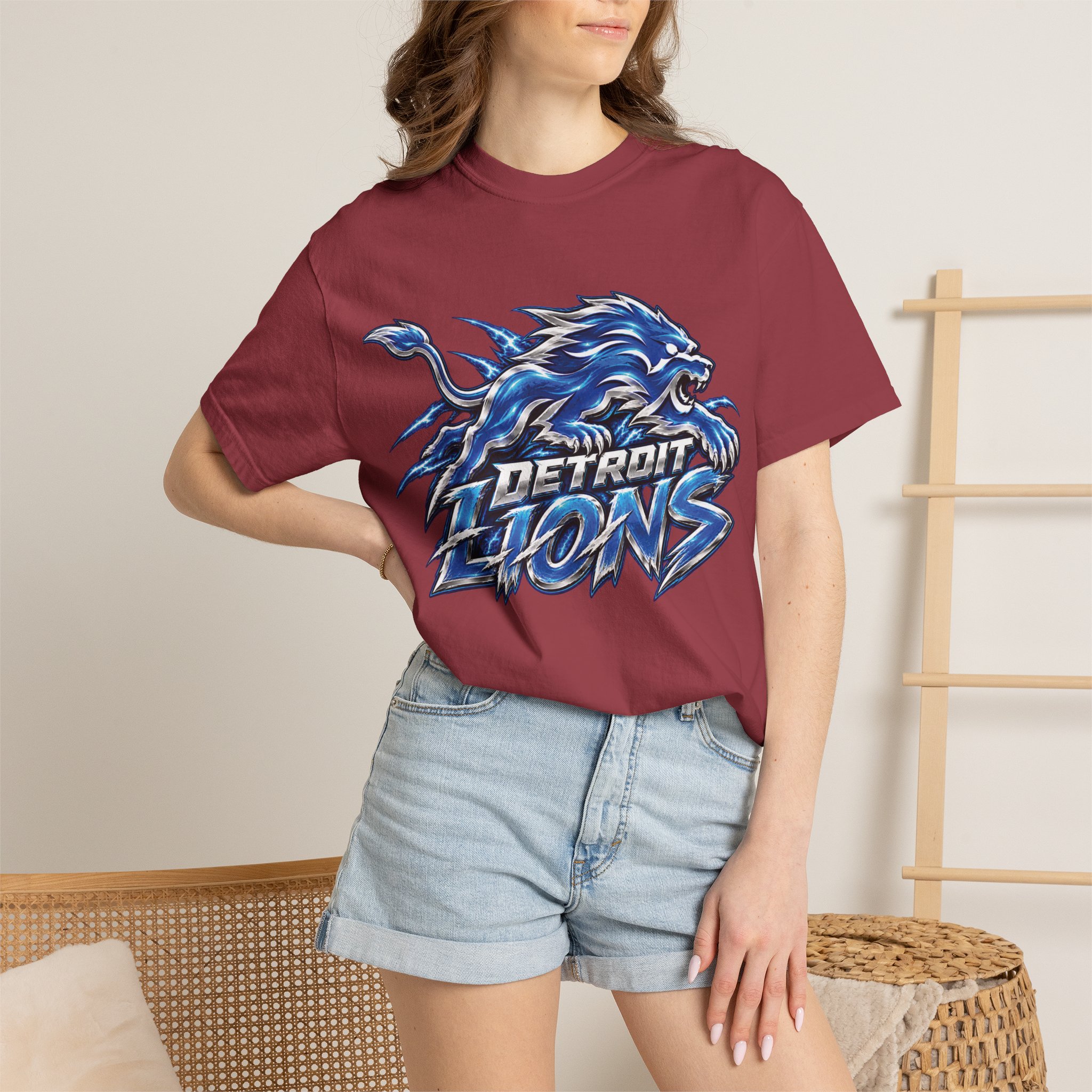 Detroit Lions Graphic T-Shirt — Fierce Blue Lion Logo Tee - Image 54