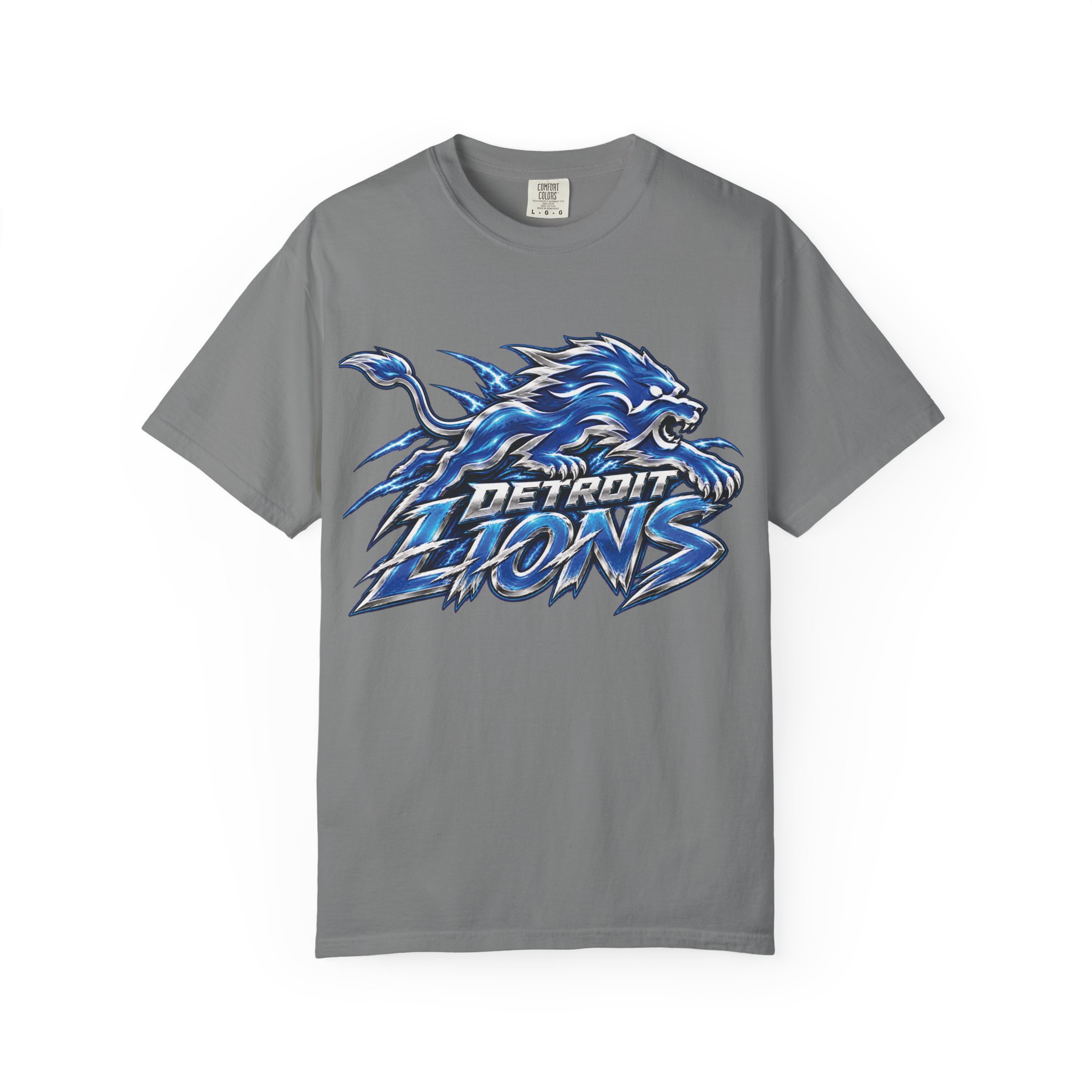 Detroit Lions Graphic T-Shirt — Fierce Blue Lion Logo Tee - Image 29
