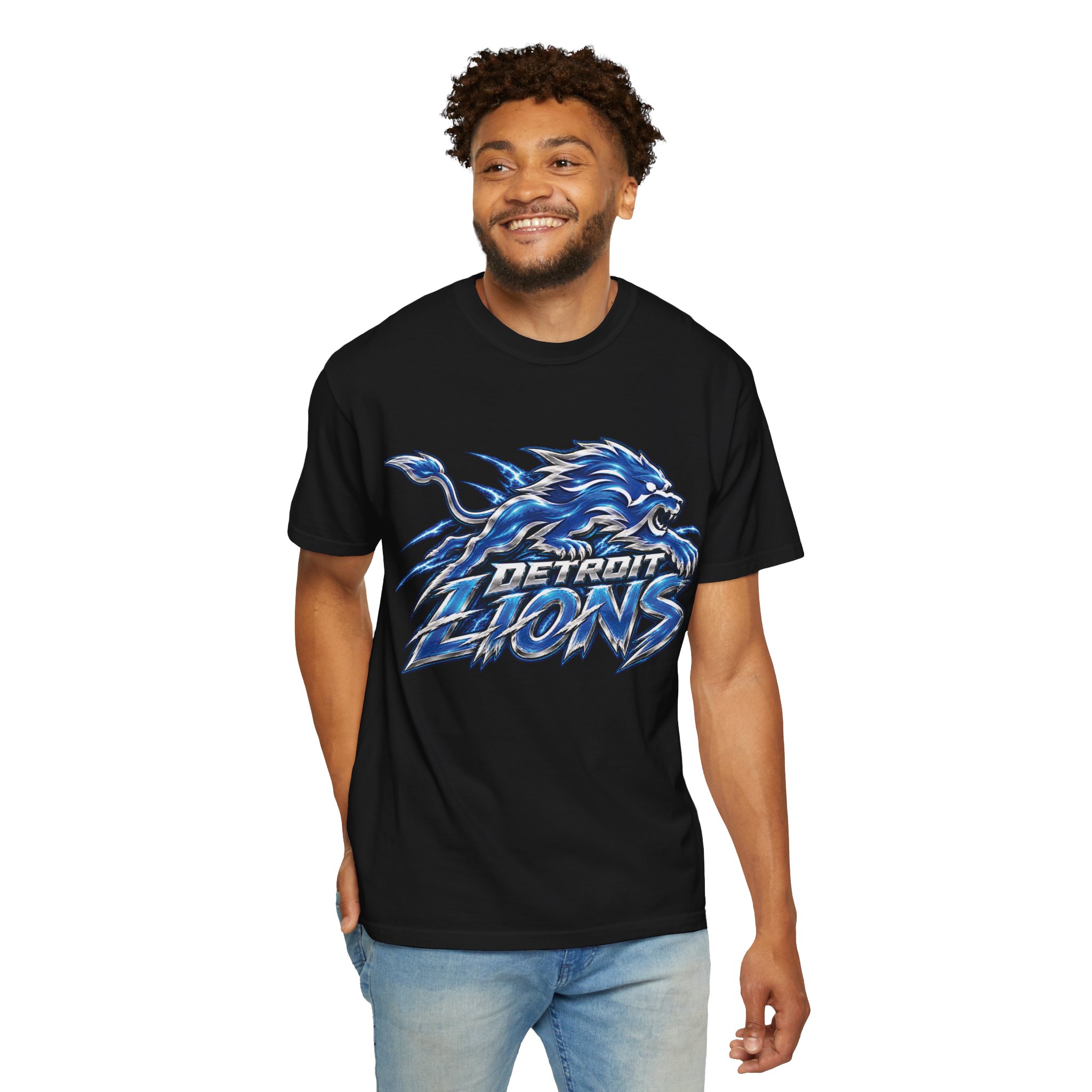 Detroit Lions Graphic T-Shirt — Fierce Blue Lion Logo Tee - Image 7
