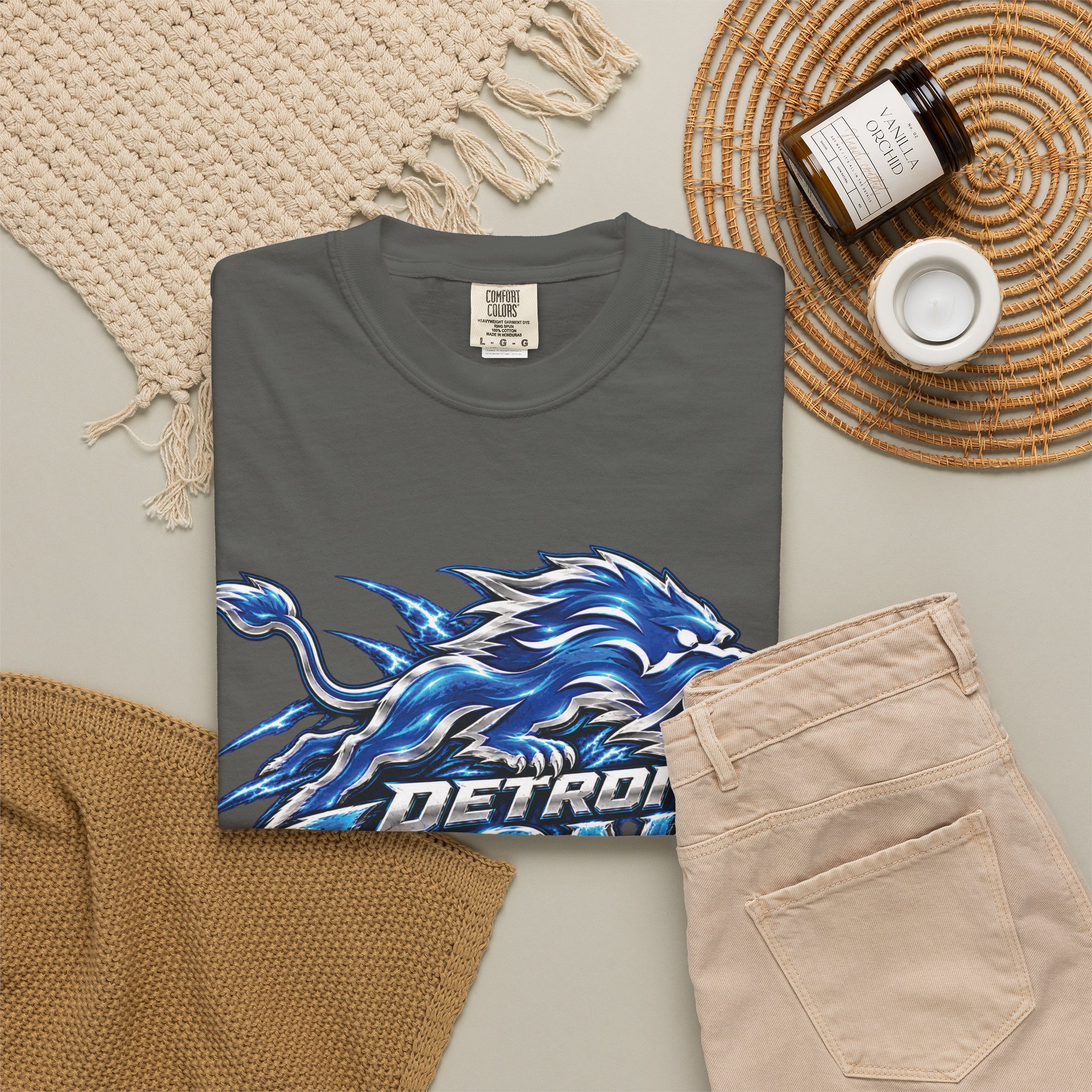 Detroit Lions Graphic T-Shirt — Fierce Blue Lion Logo Tee - Image 25