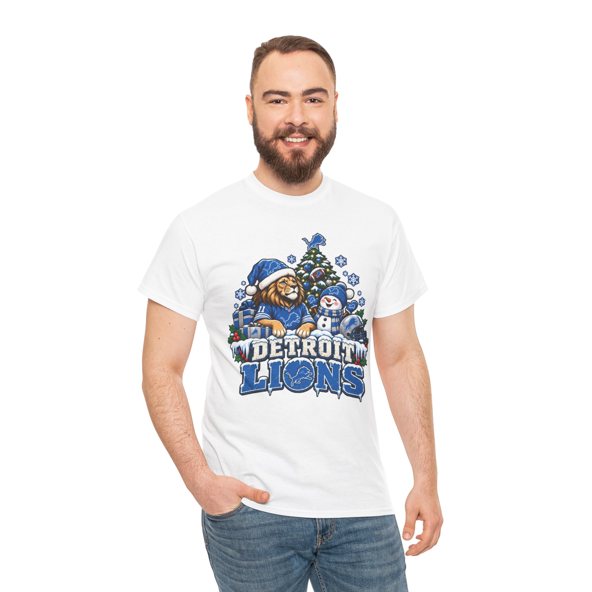Detroit Lions Christmas Snowman T-Shirt - Image 12