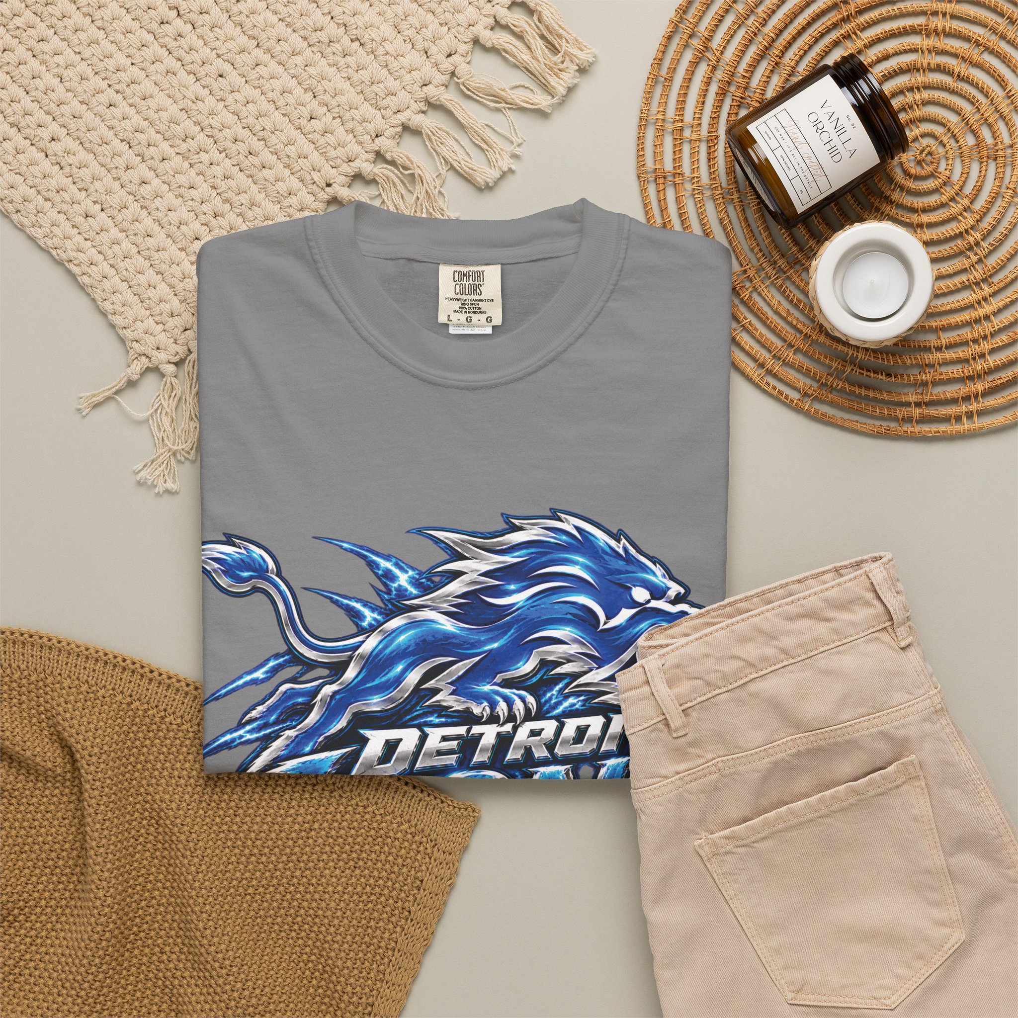 Detroit Lions Graphic T-Shirt — Fierce Blue Lion Logo Tee - Image 32