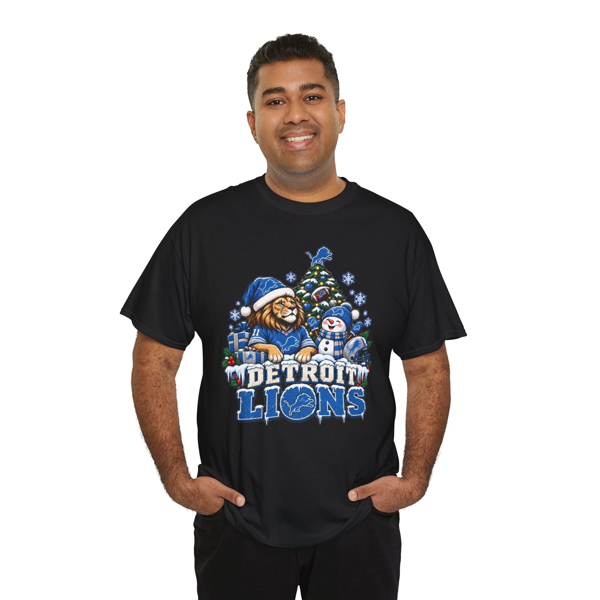 Detroit Lions Christmas Snowman T-Shirt - Image 7