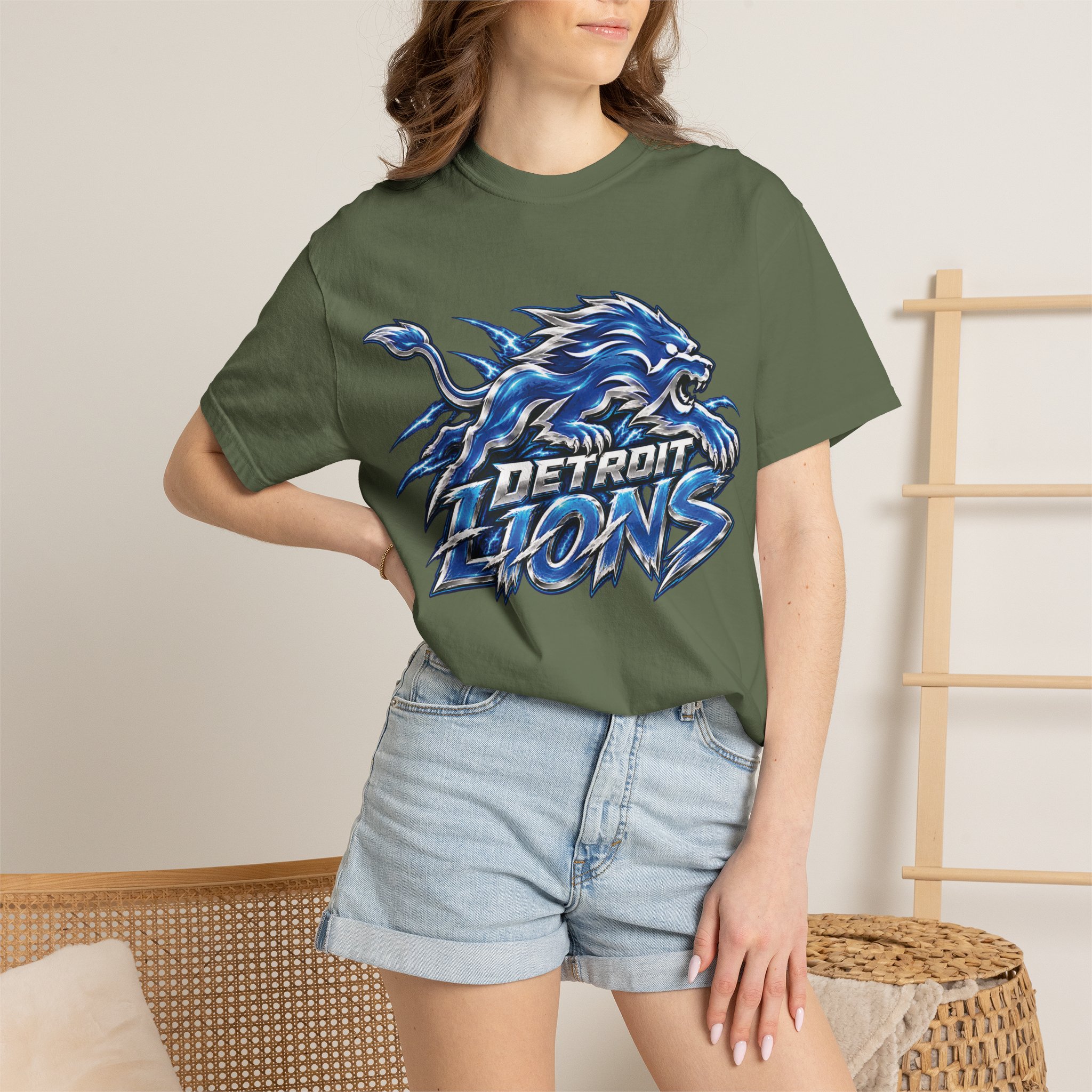 Detroit Lions Graphic T-Shirt — Fierce Blue Lion Logo Tee - Image 40