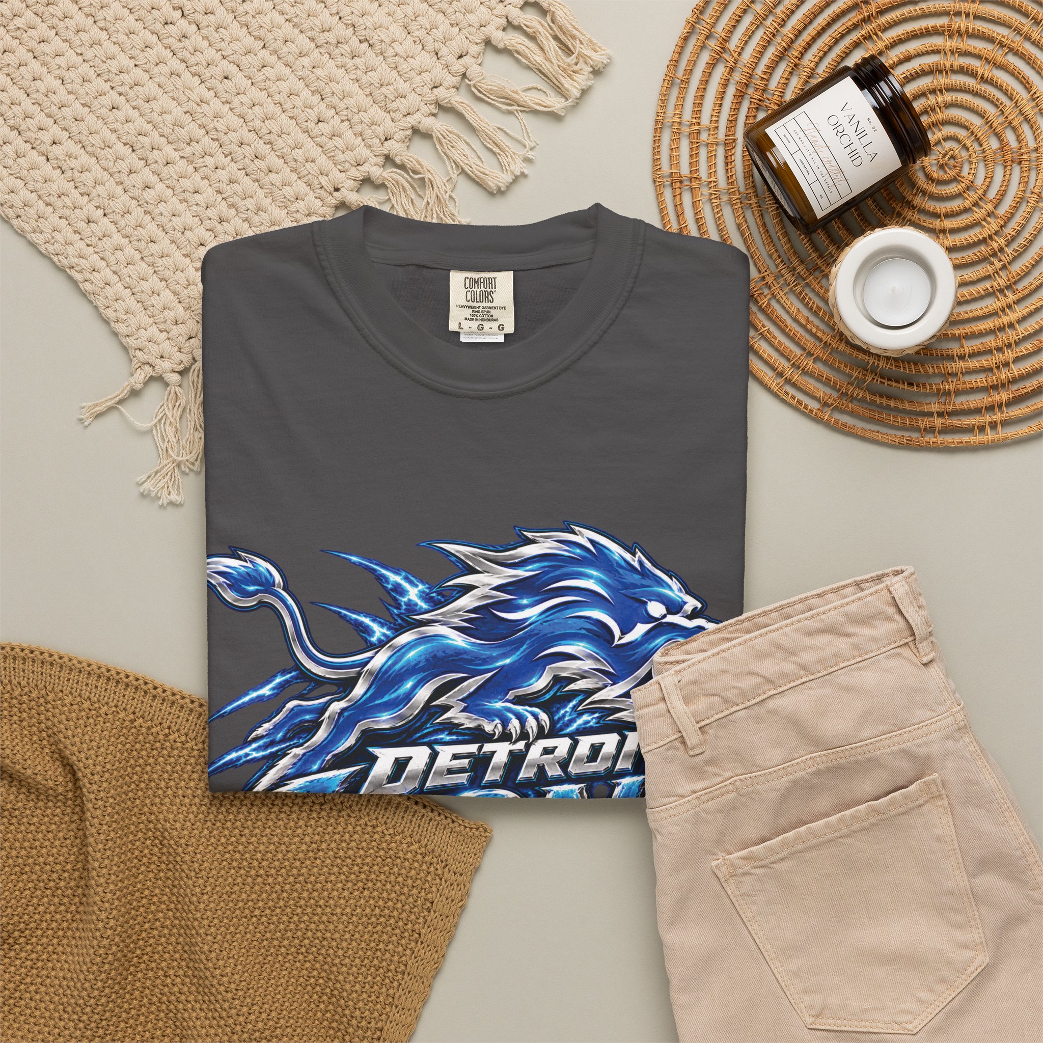 Detroit Lions Graphic T-Shirt — Fierce Blue Lion Logo Tee - Image 46