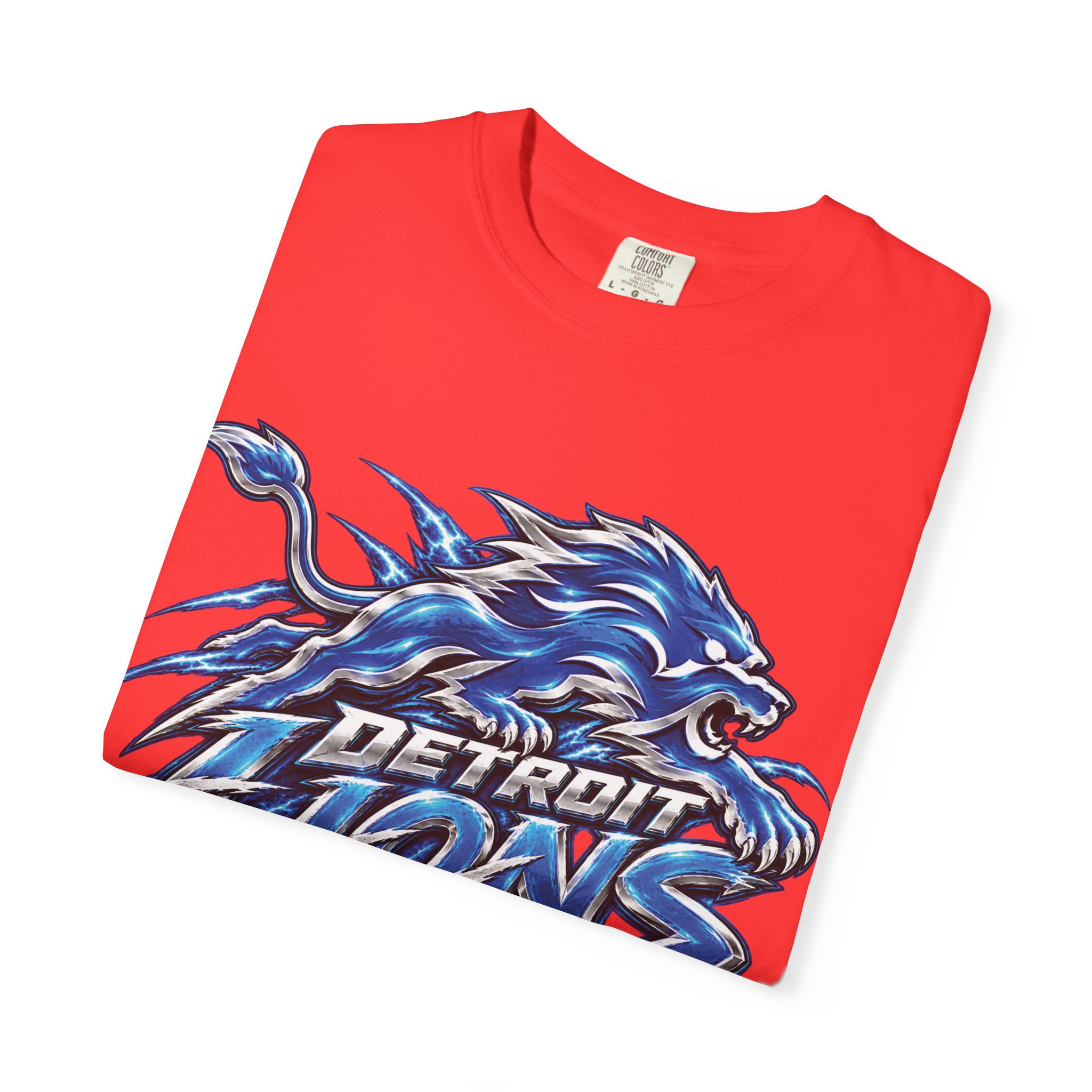 Detroit Lions Graphic T-Shirt — Fierce Blue Lion Logo Tee - Image 17