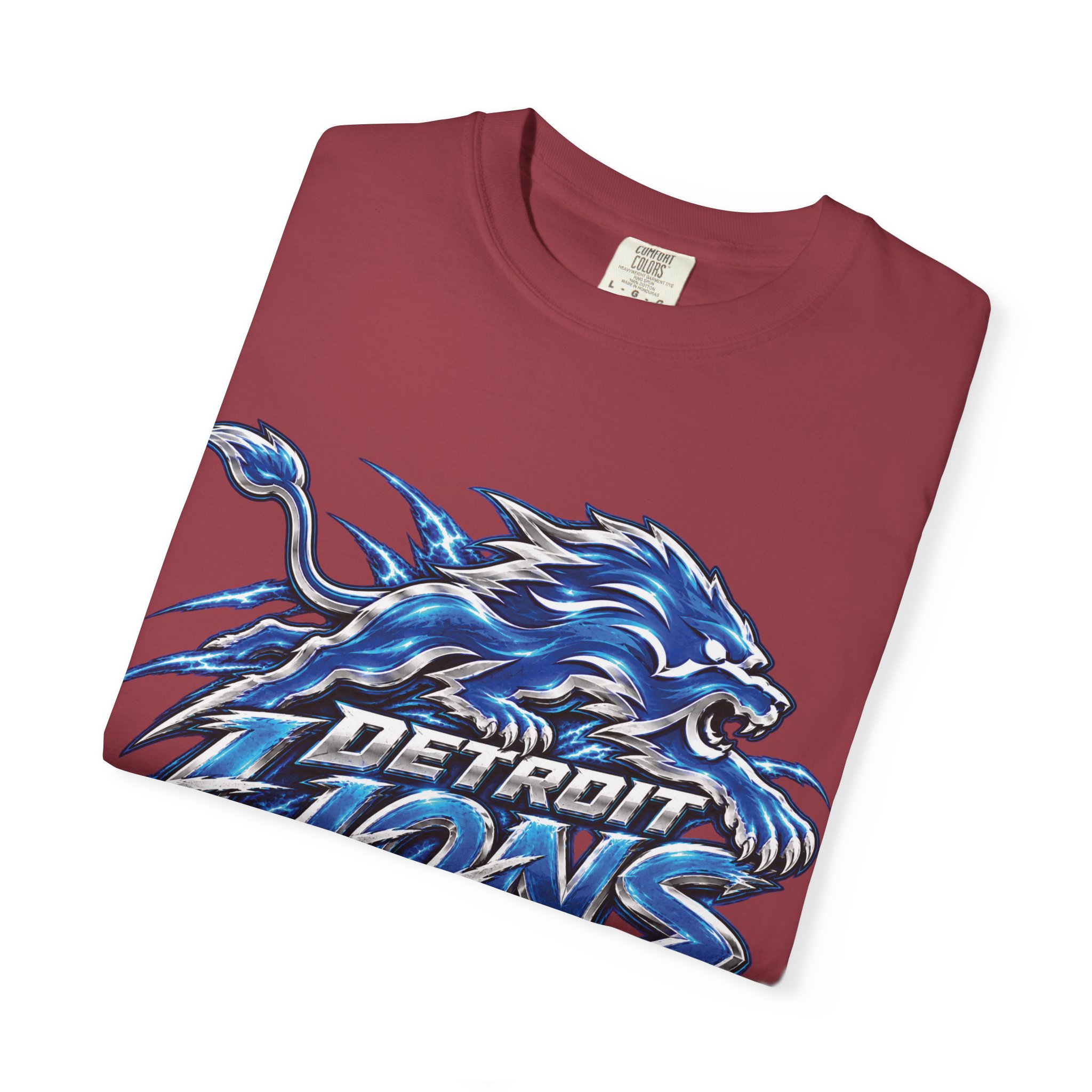 Detroit Lions Graphic T-Shirt — Fierce Blue Lion Logo Tee - Image 52