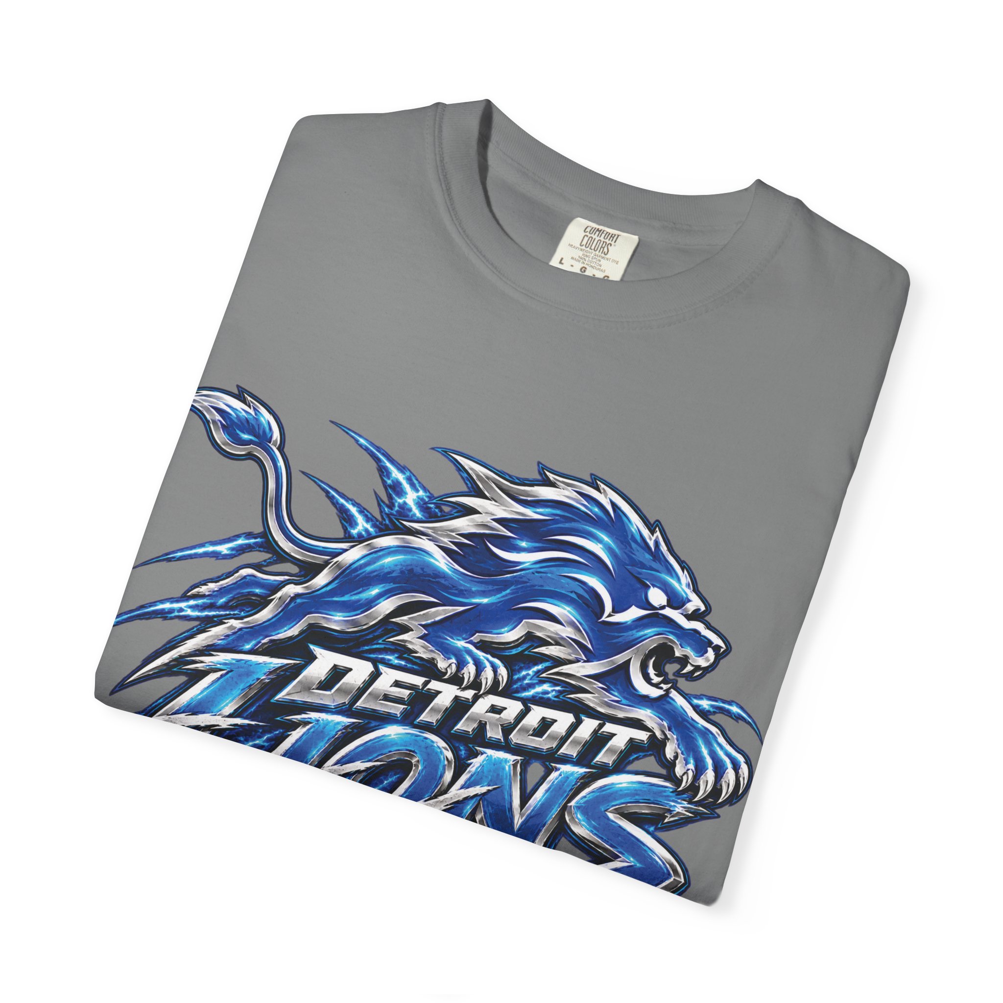 Detroit Lions Graphic T-Shirt — Fierce Blue Lion Logo Tee - Image 31