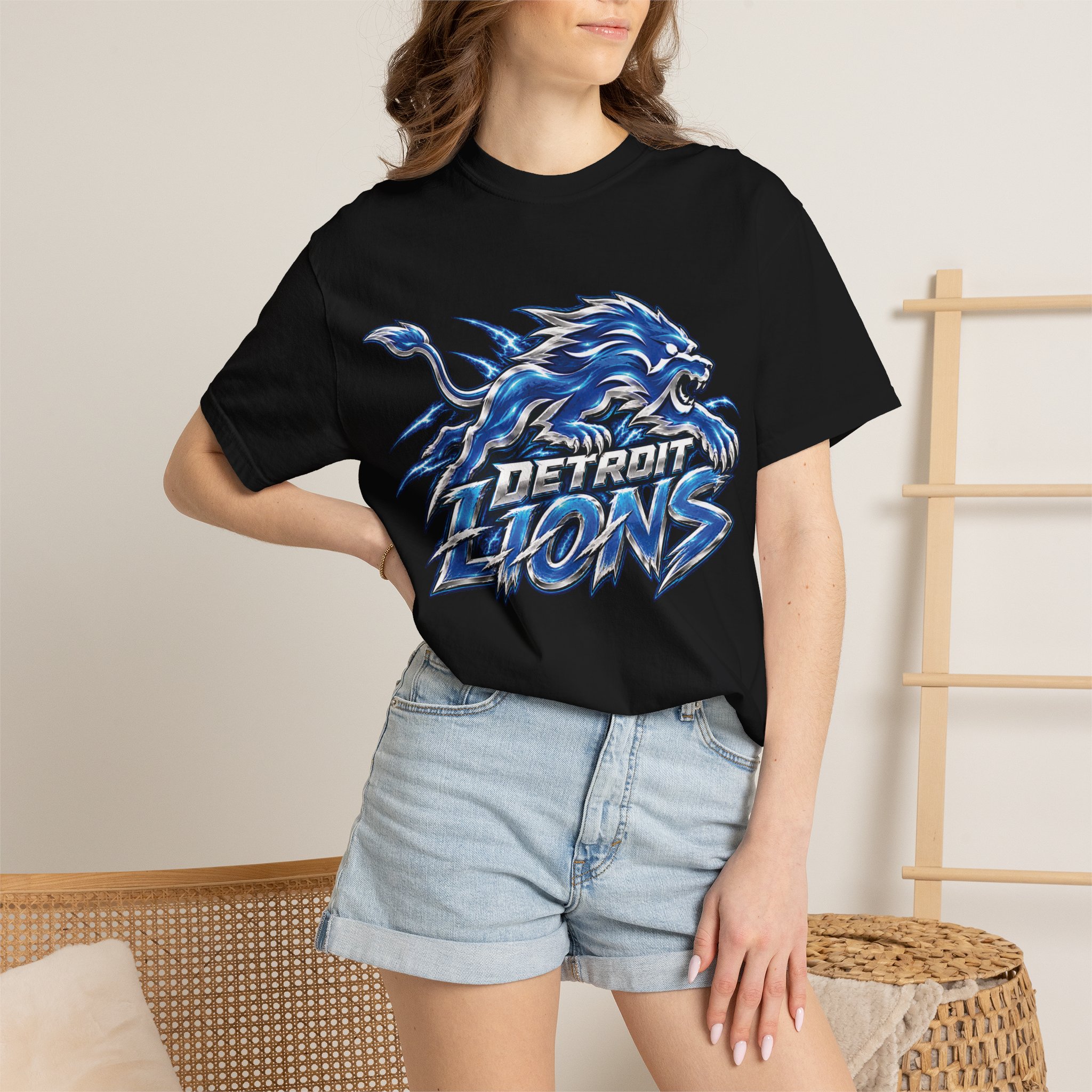 Detroit Lions Graphic T-Shirt — Fierce Blue Lion Logo Tee - Image 5