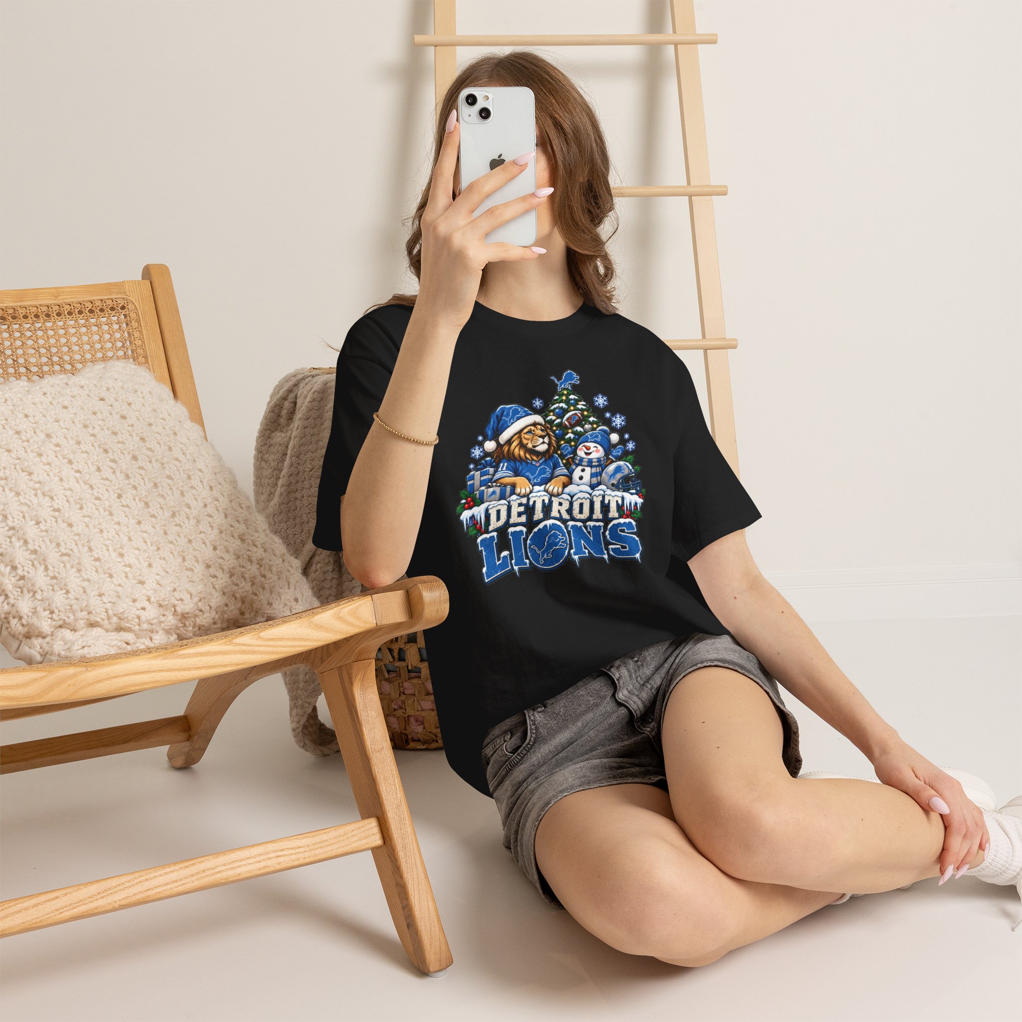 Detroit Lions Christmas Snowman T-Shirt - Image 5