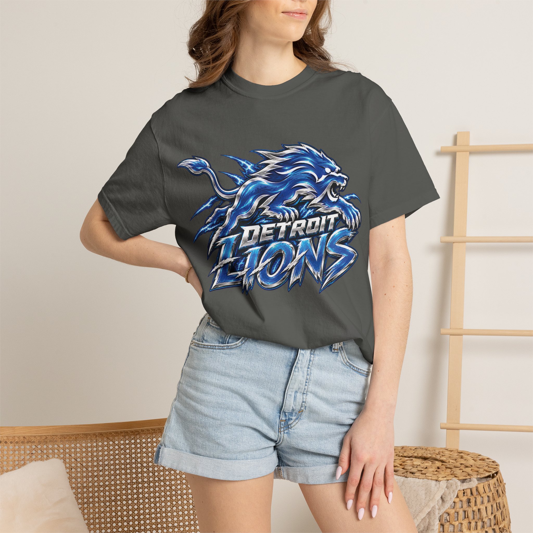 Detroit Lions Graphic T-Shirt — Fierce Blue Lion Logo Tee - Image 26