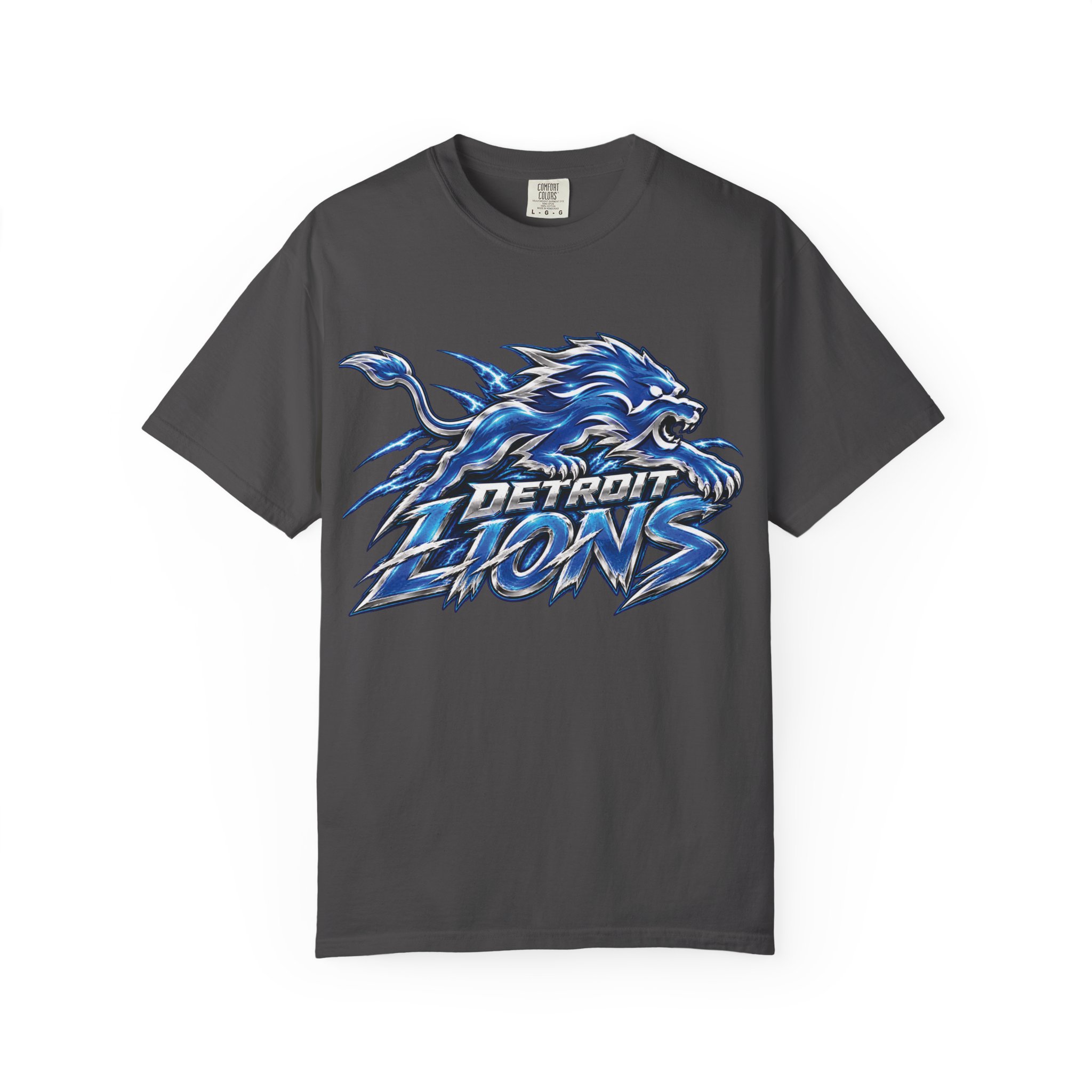 Detroit Lions Graphic T-Shirt — Fierce Blue Lion Logo Tee - Image 43