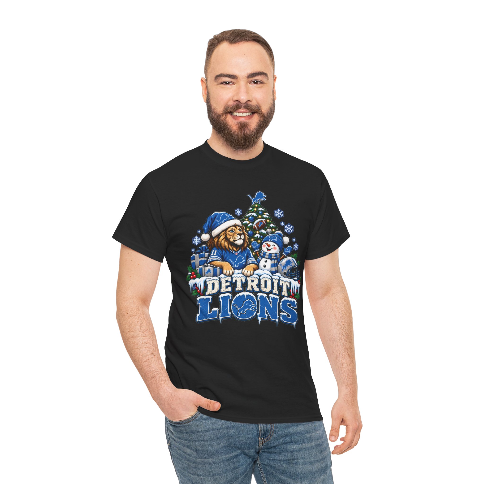 Detroit Lions Christmas Snowman T-Shirt - Image 6