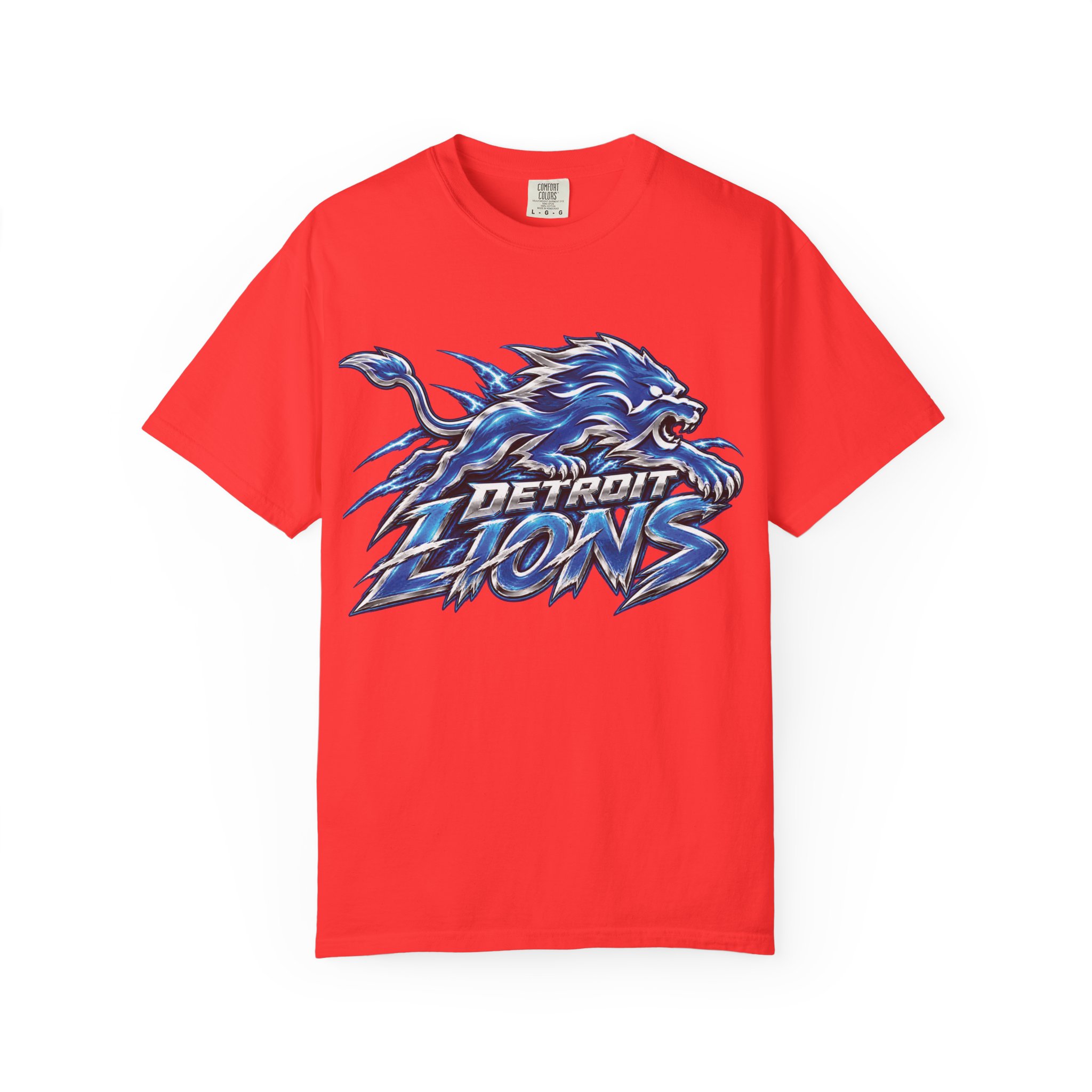 Detroit Lions Graphic T-Shirt — Fierce Blue Lion Logo Tee - Image 15