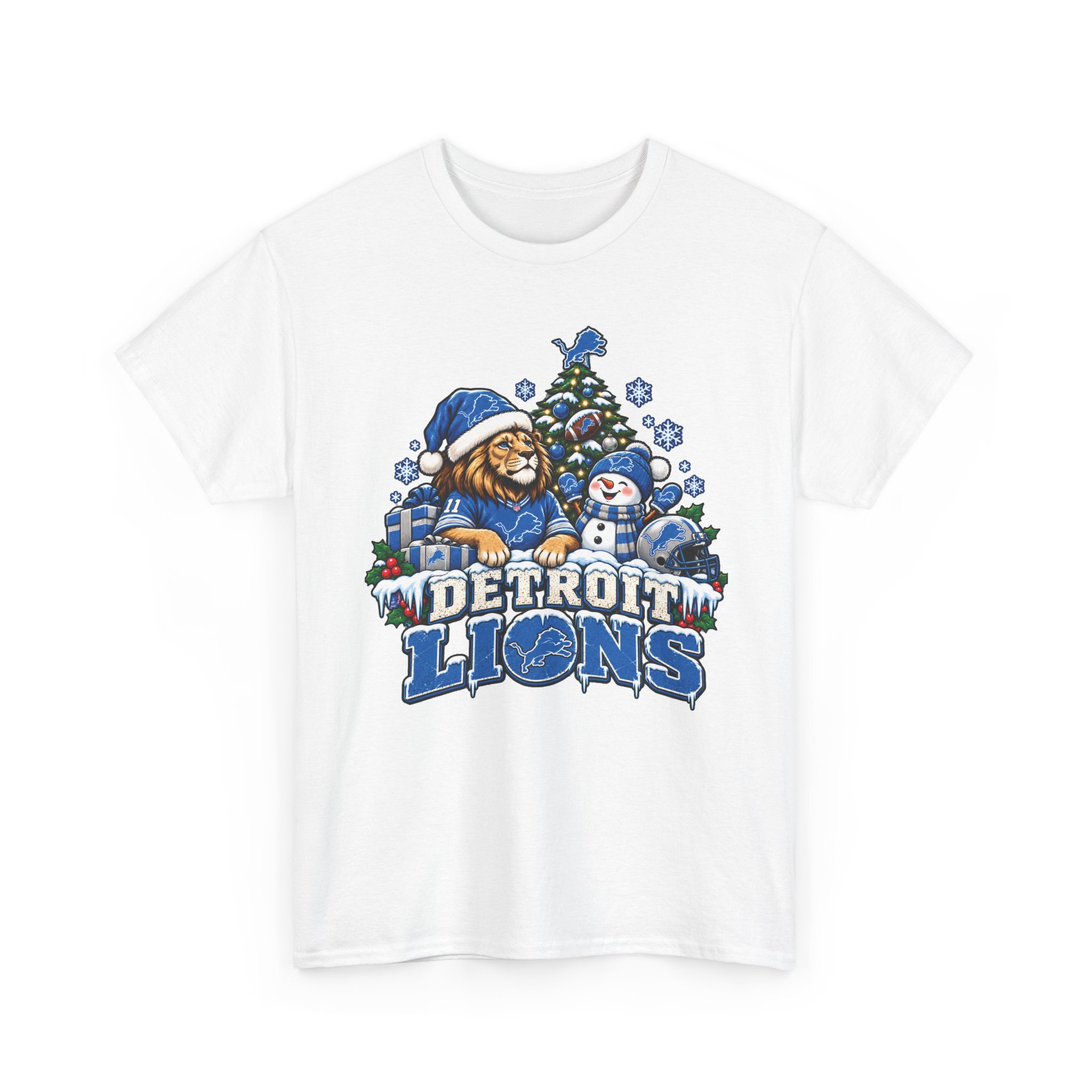 Detroit Lions Christmas Snowman T-Shirt - Image 8