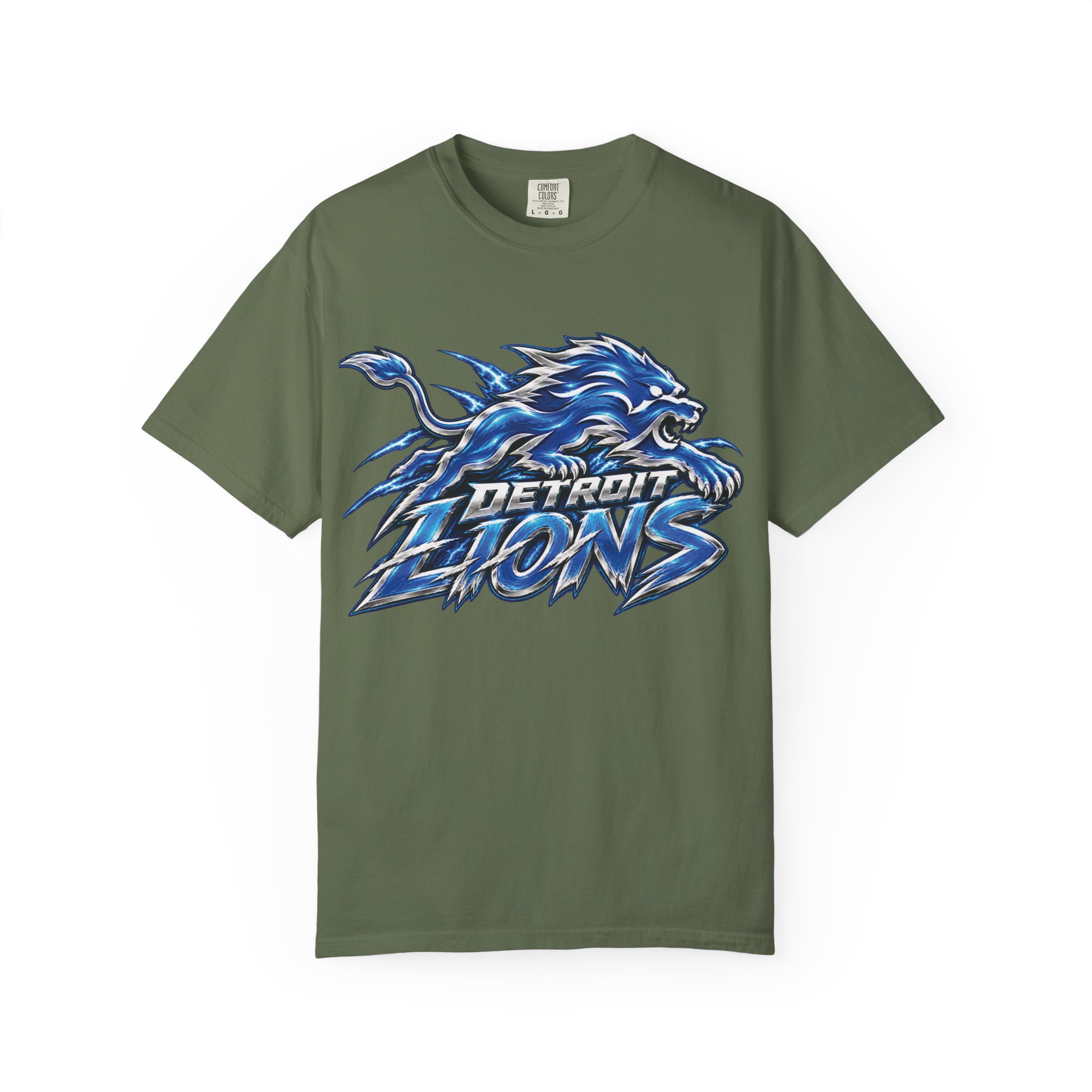 Detroit Lions Graphic T-Shirt — Fierce Blue Lion Logo Tee - Image 36