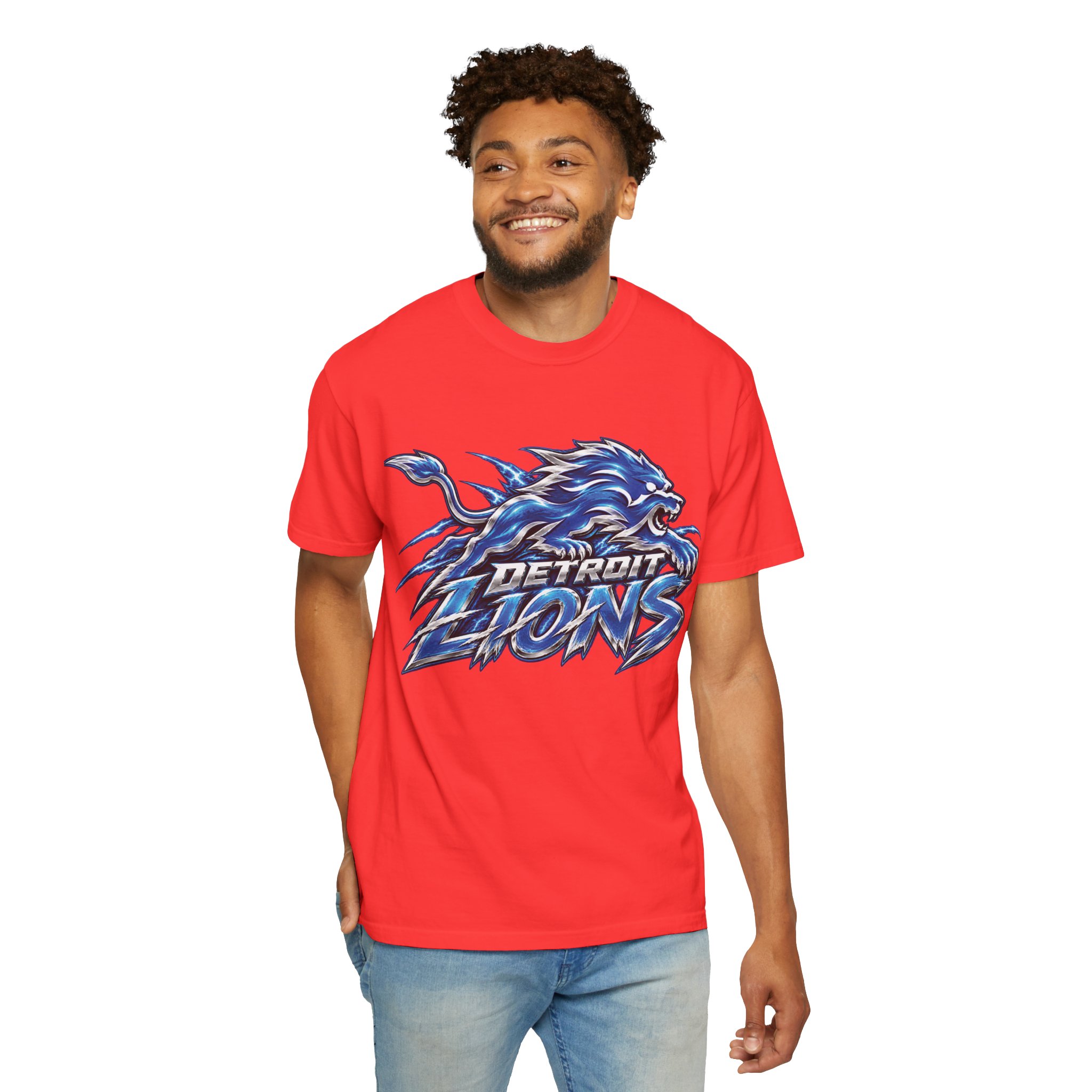 Detroit Lions Graphic T-Shirt — Fierce Blue Lion Logo Tee - Image 21
